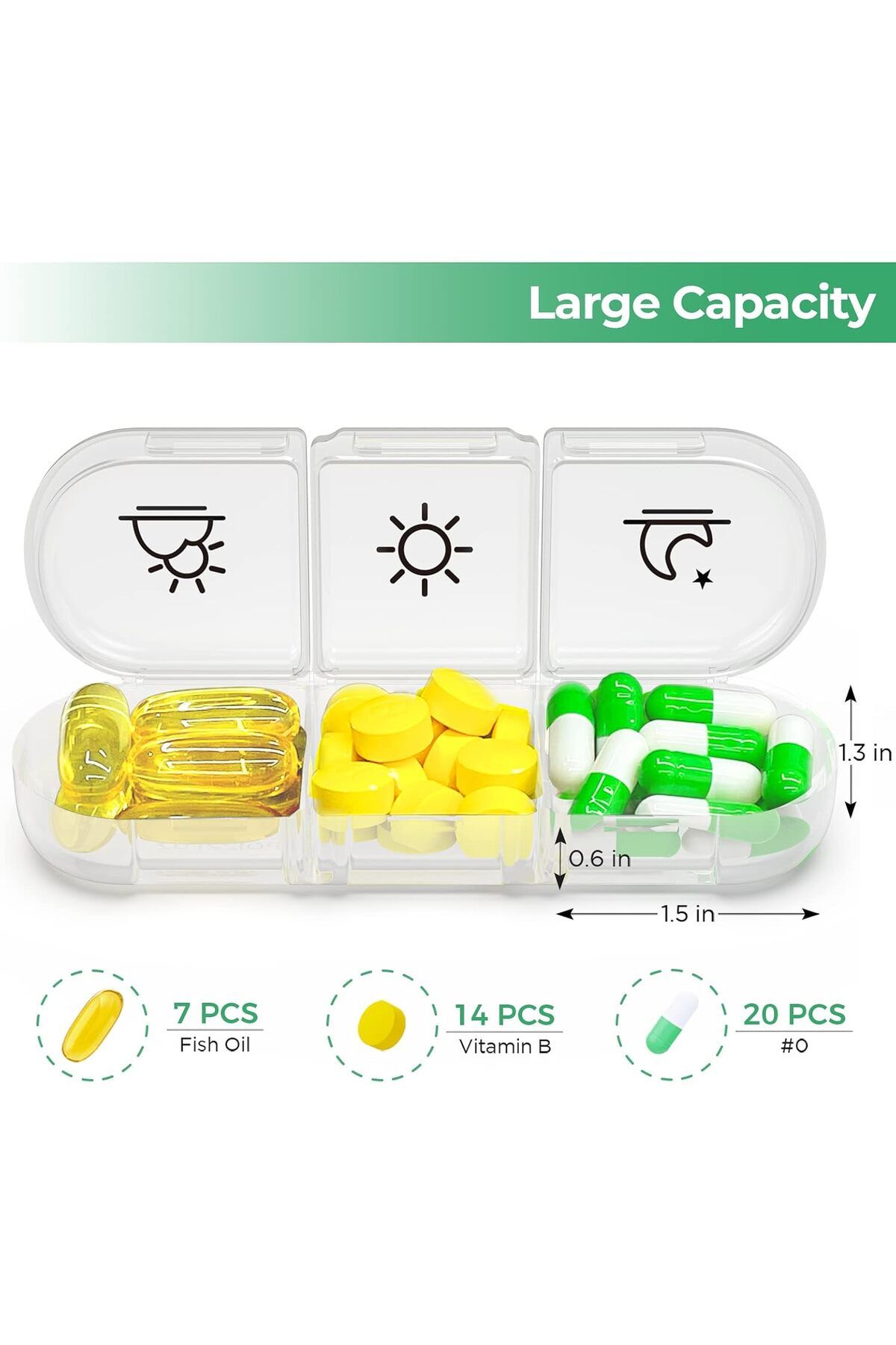 COOYA-Portable Travel Pill Box, 7 Day with Large Pill Containers, Light Proof Pill Case (White) 2