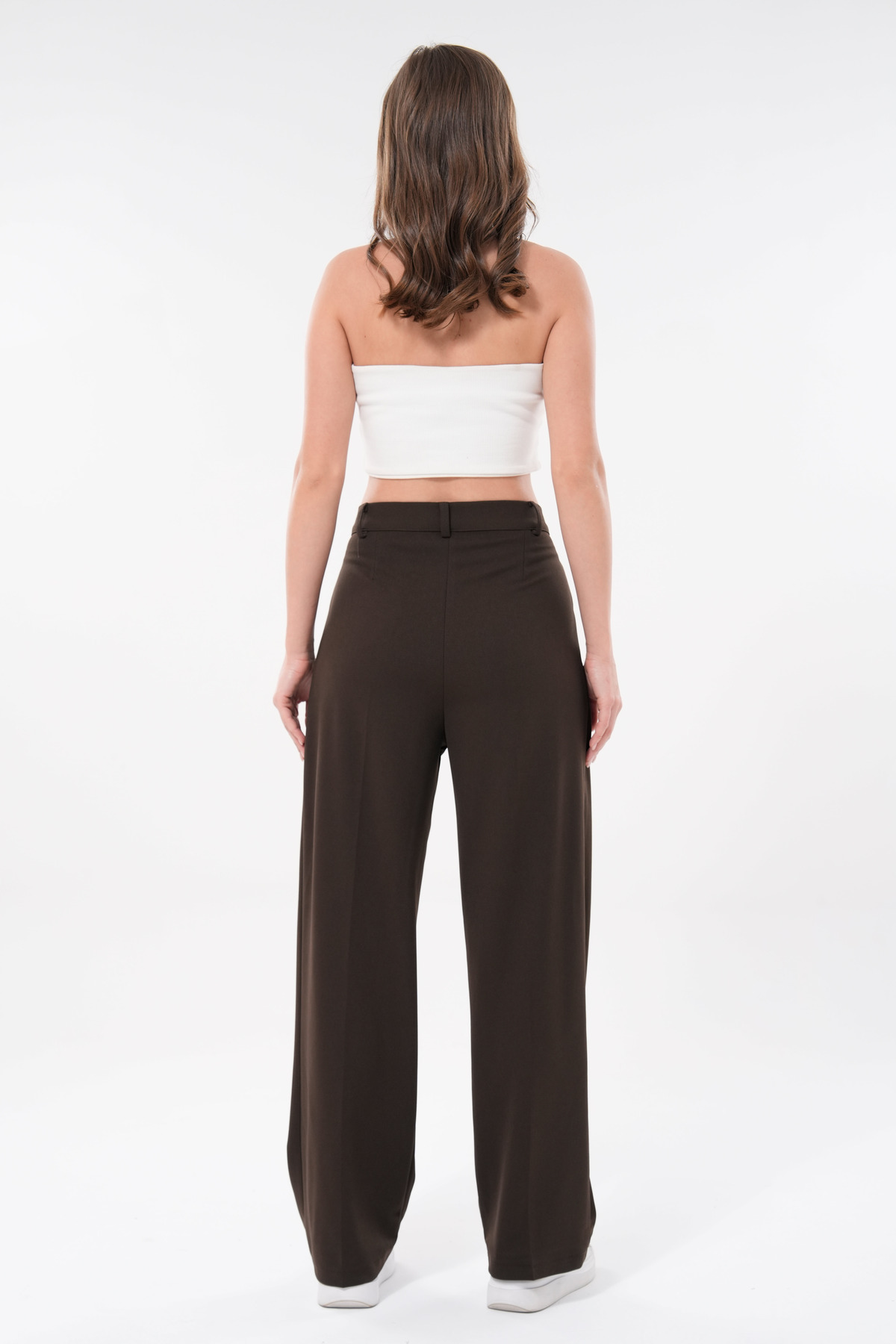 lovebox-Women's Modern Palazzo Cut Wide Leg Brown Fabric Trousers 002 3