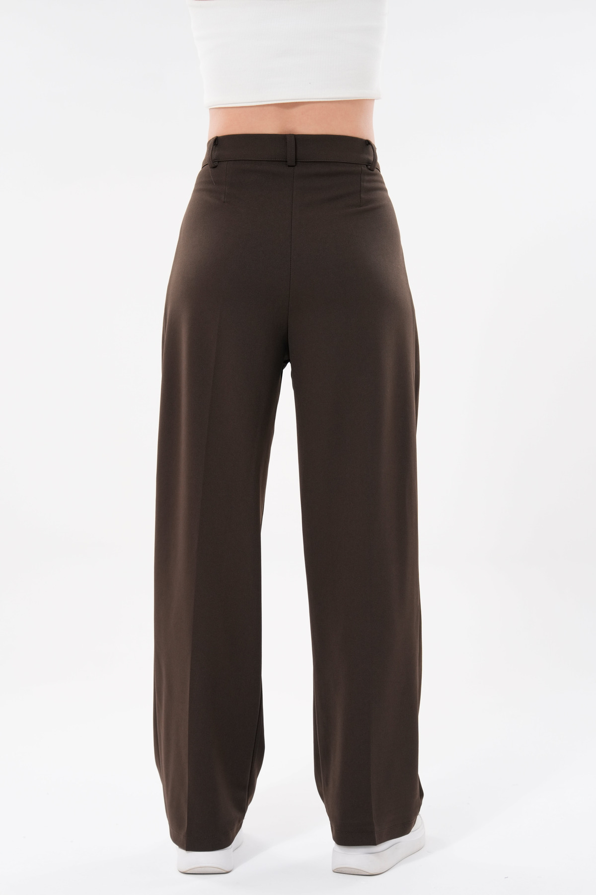 lovebox-Women's Modern Palazzo Cut Wide Leg Brown Fabric Trousers 002 8