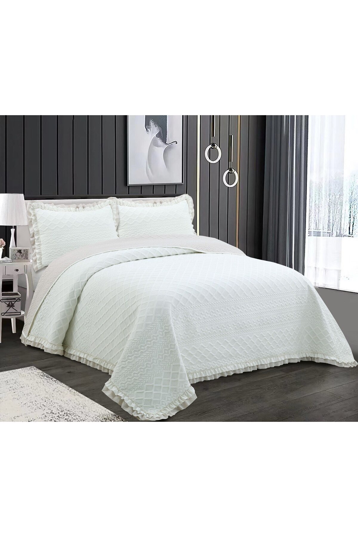 Naturel Collection Tek kişilik Jakarlı Fırfırlı Yatak Örtüsü