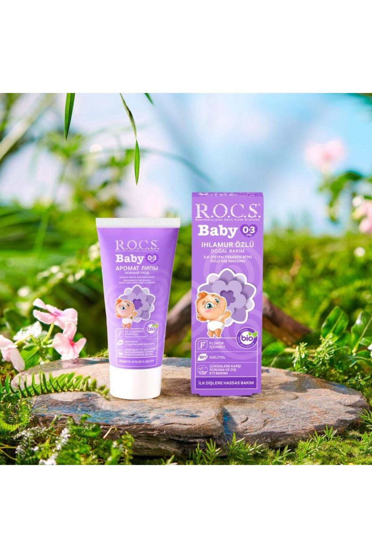 R.O.C.S.-0-3 Years Baby Toothpaste and Brush Set Linden Extract Toothpaste from First Teeth Without Fluoride 35ml 2