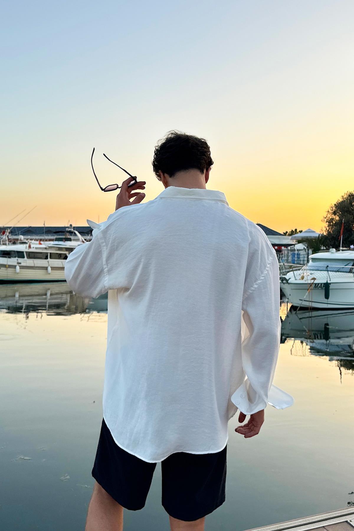 Flaw Wear-Embroidered Ecru Oversize Shirt 2