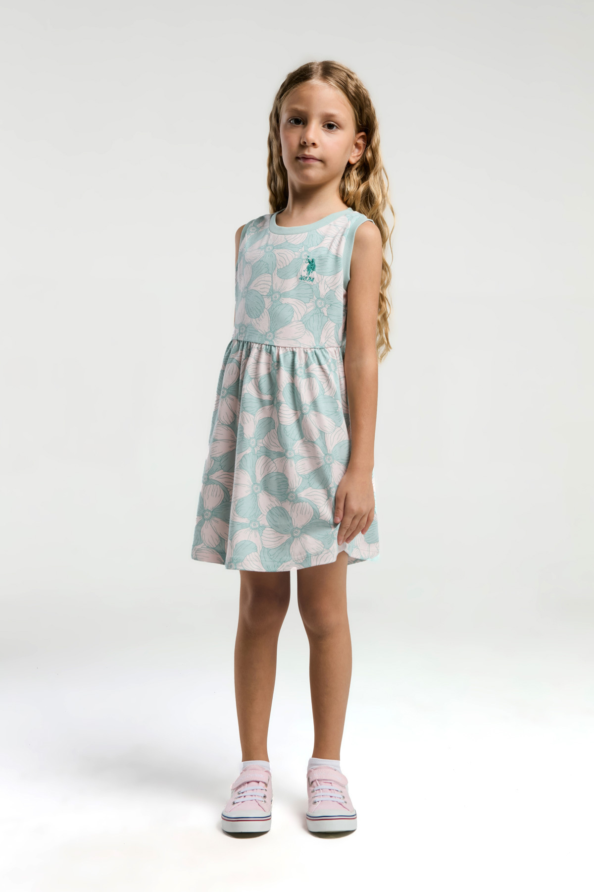 U.S. Polo Assn.-Girl's Floral Patterned Single Jersey Fabric 100% Cotton Sleeveless Dress 3