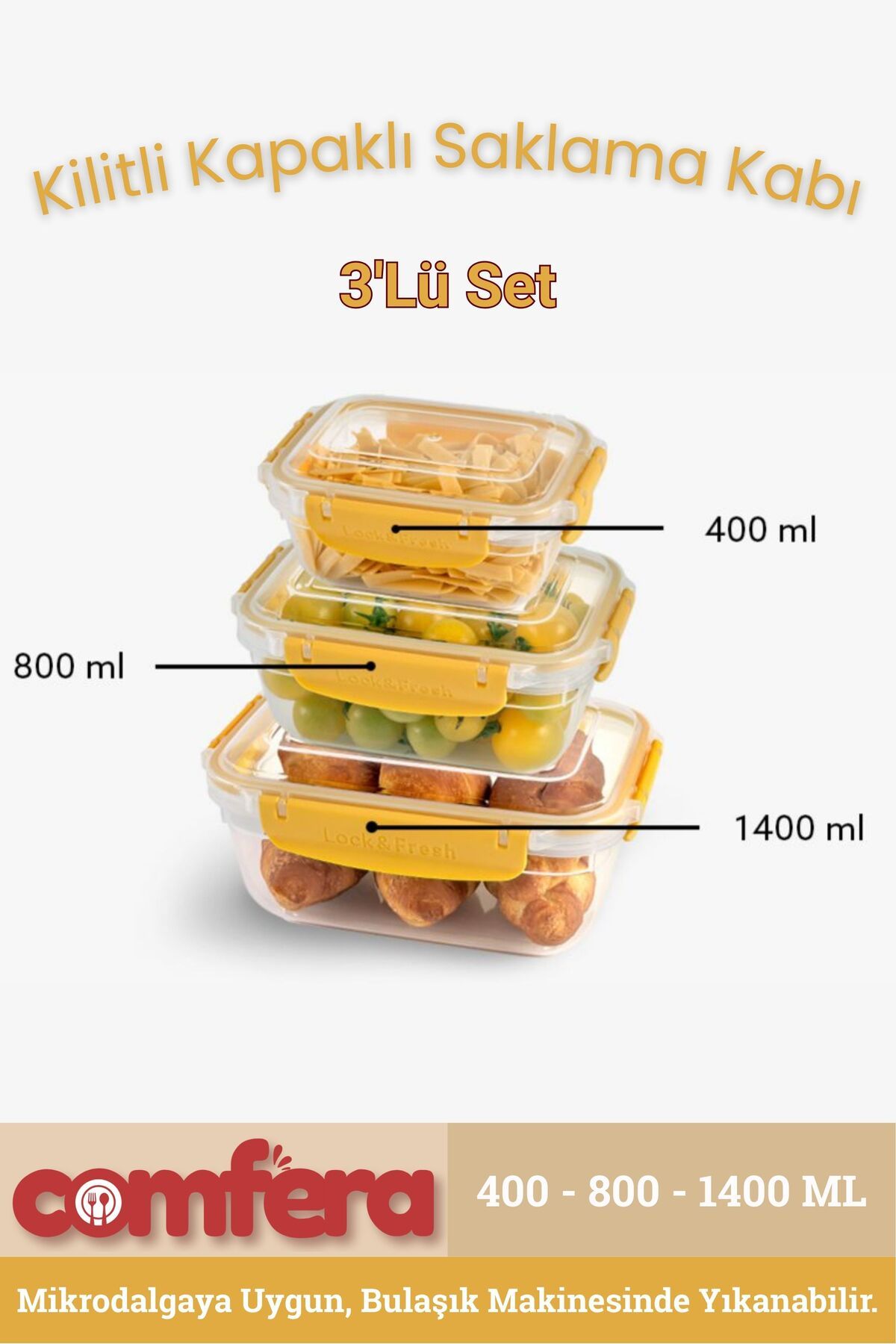 BAGER MARKET-Leak Proof Rectangular Storage Container Erzak Dowry Set 3-4-1400ml 2