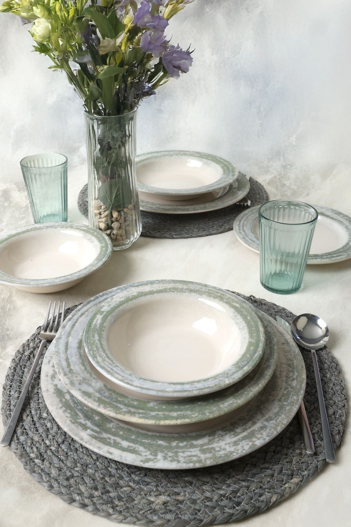 Keramika Deep Green Yemek Takımı 24 Parça 6 Kişilik 22644