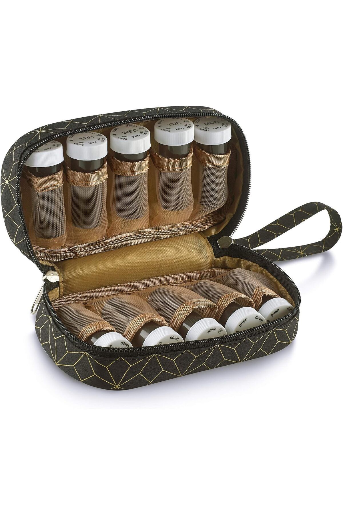 COOYA-Pill Bottle Organizer, Tote Bag for Weekly Pill Bottles with 3 Extra Daily Bottles 5