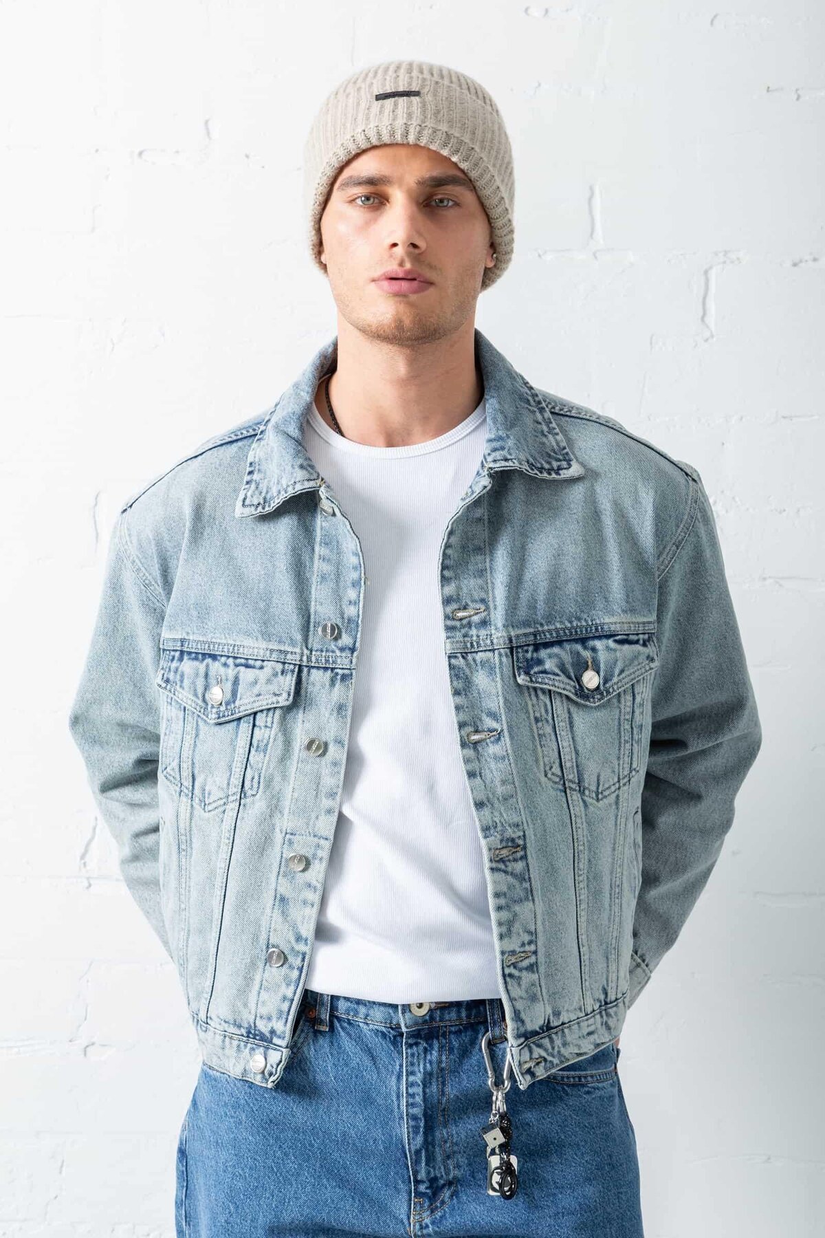 بلوک آنلاین ژاکت جین مردانه طرح جعبه‌ای، آبی