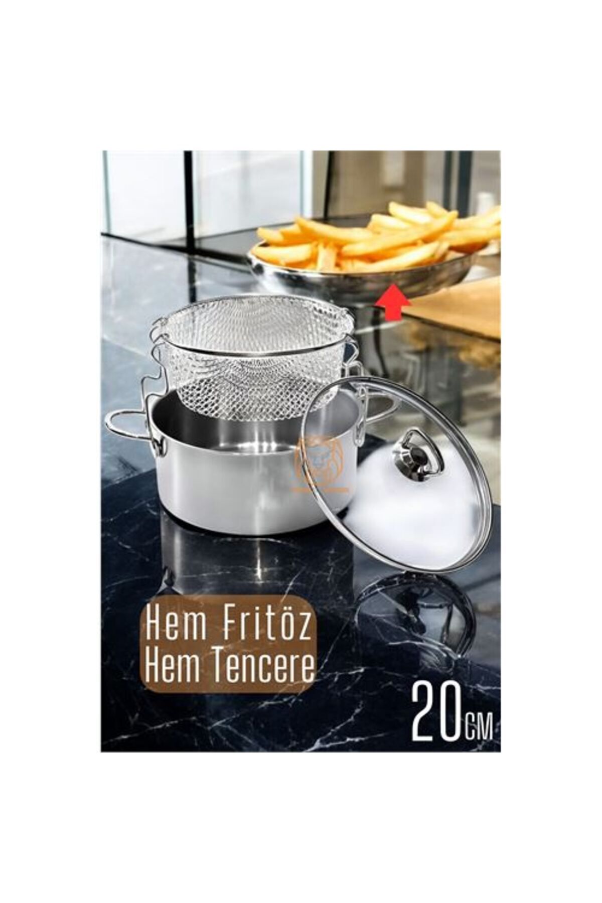 karadağsb Fritözlü Tencere Multi Kullanım Çelik 20 Cm Patates Kızartma Tenceresi
