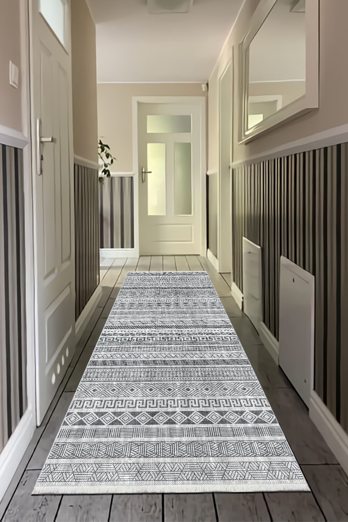 CENTER AVM Gri Yolluk Makinede Yıkanabilir Halı Kaymaz Taban Halı