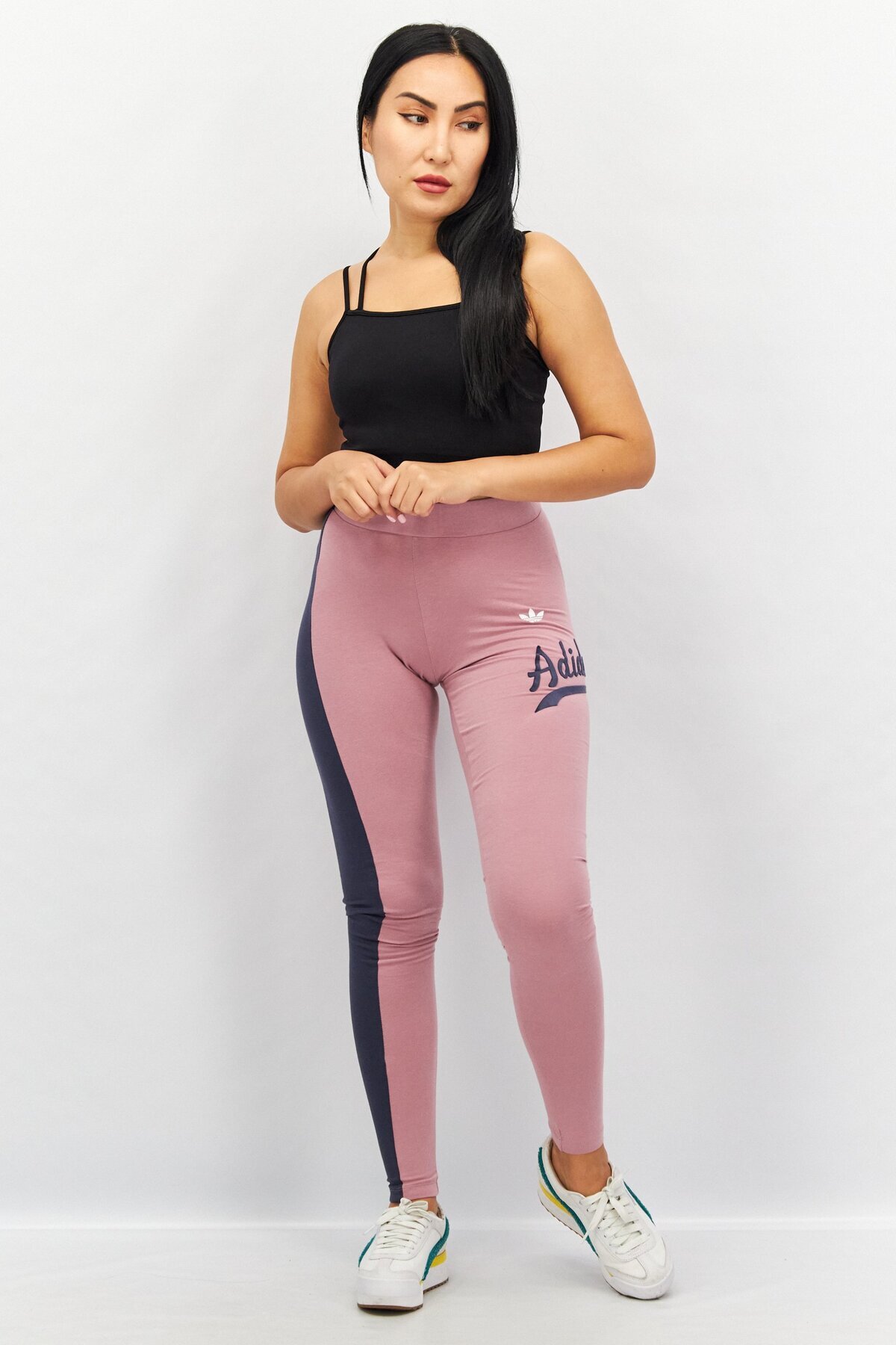 adidas-Women Sportswear Fit Brand Logo Pull-On Training Tight, Mauve/Navy 2
