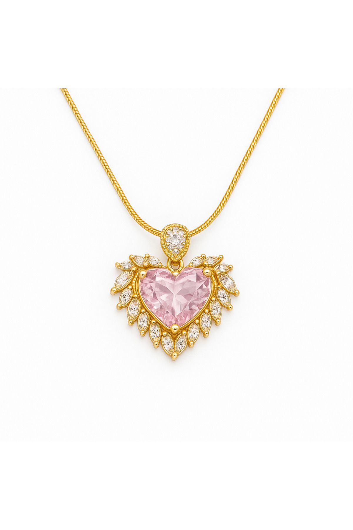 Butik-Pink Heart Necklace - Steel and Gold Color 2