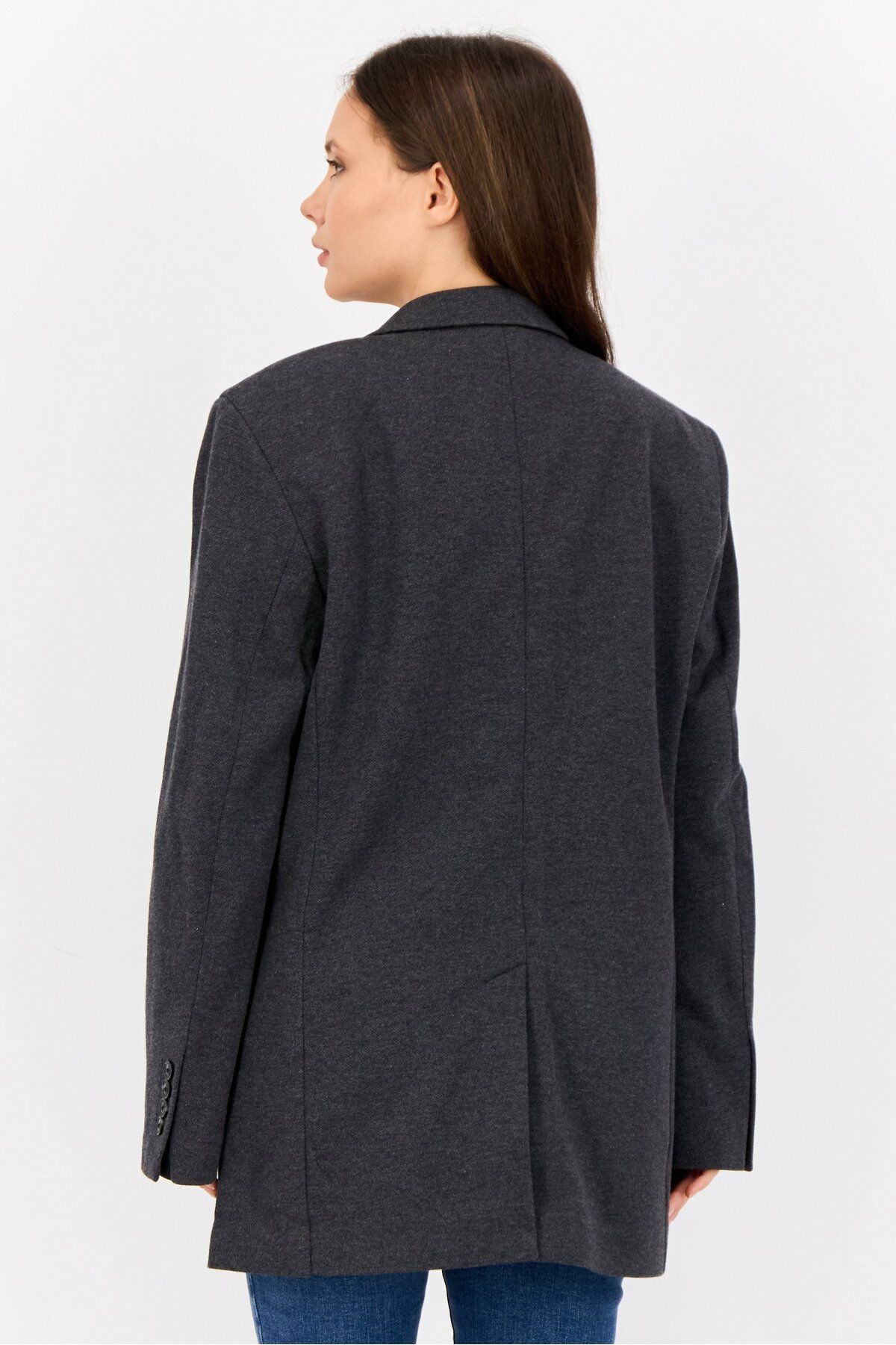 Esprit-Women Oversized Textured Semi Formal Blazer, Dark Grey 4