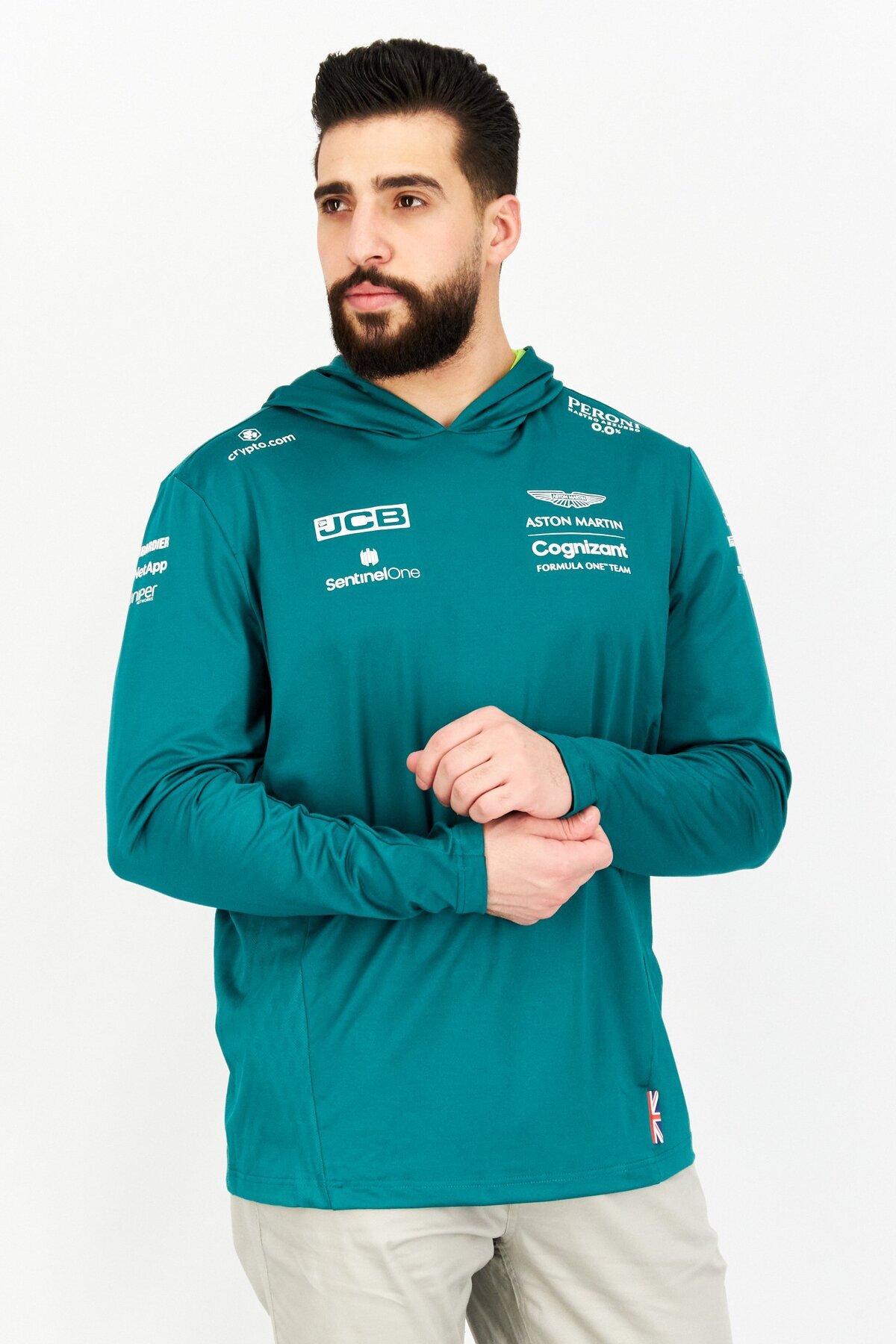 Aston Martin-Men Sportswear Fit Long Sleeve Training Hoodie, Green 1