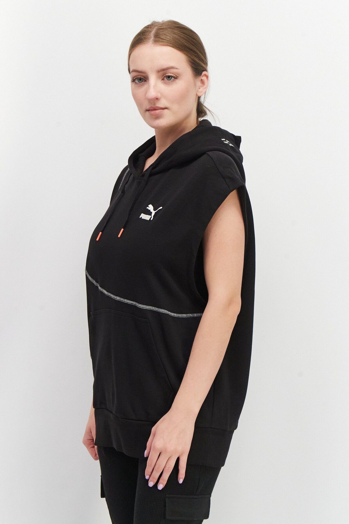 Puma-Women Sportswear Fit Convey Sleeveless Hoodie Sweatshirt, Black 2