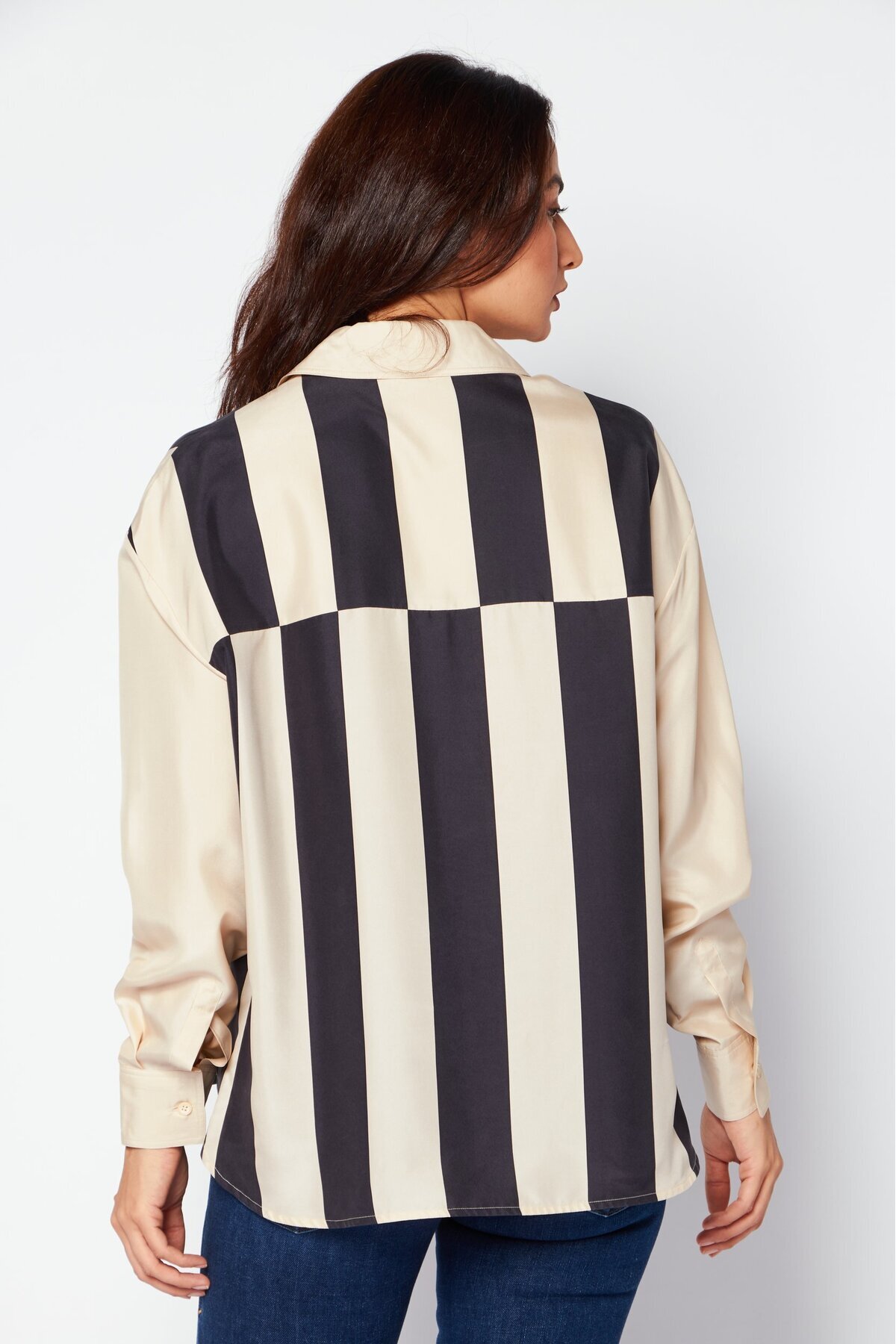 Stella McCartney-Womens Point Collar Stripe Print Silk Shirt, Black 4