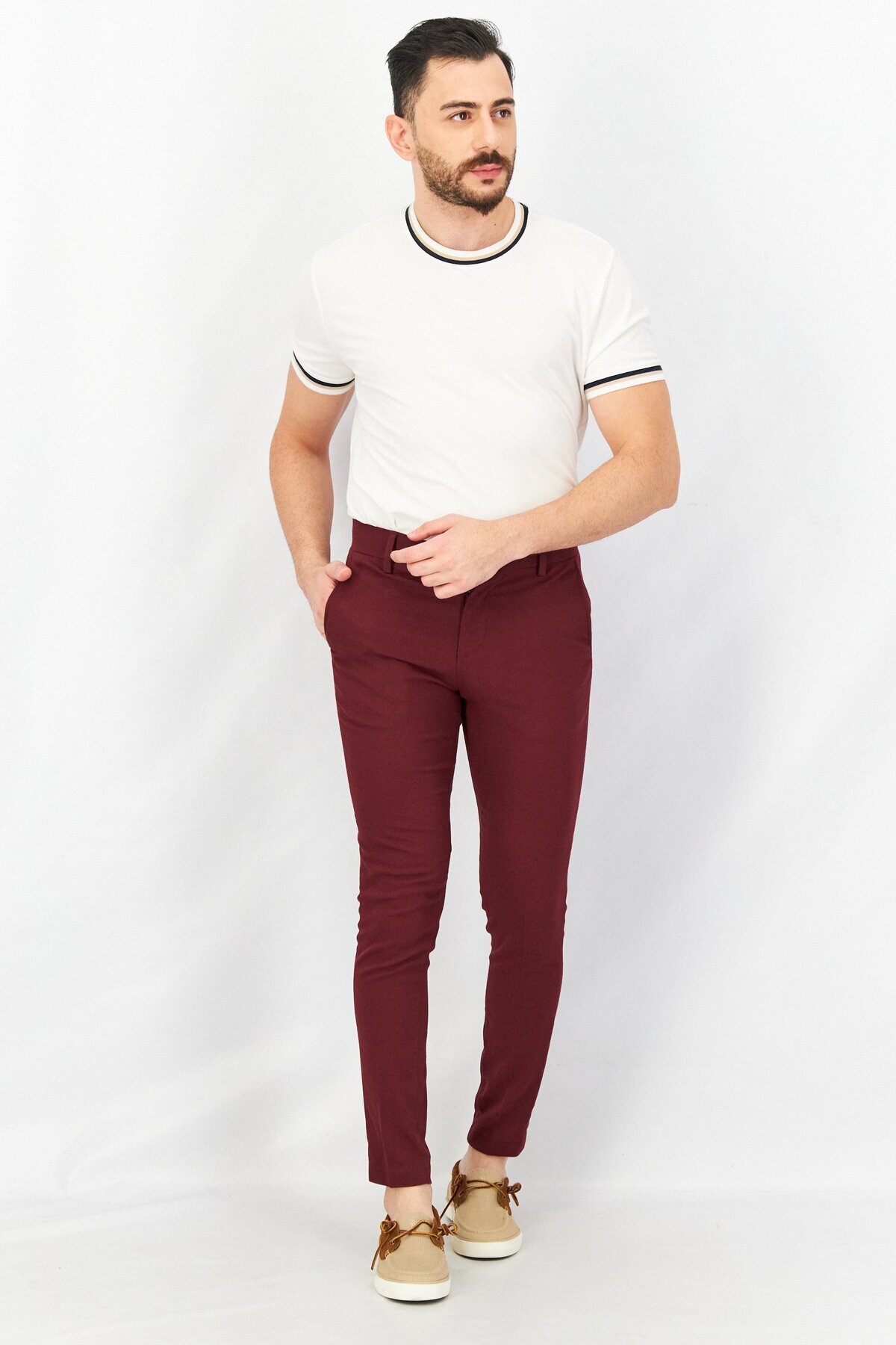 Asos Design-Men Regular Fit Textured Chino Pants, Burgundy 4