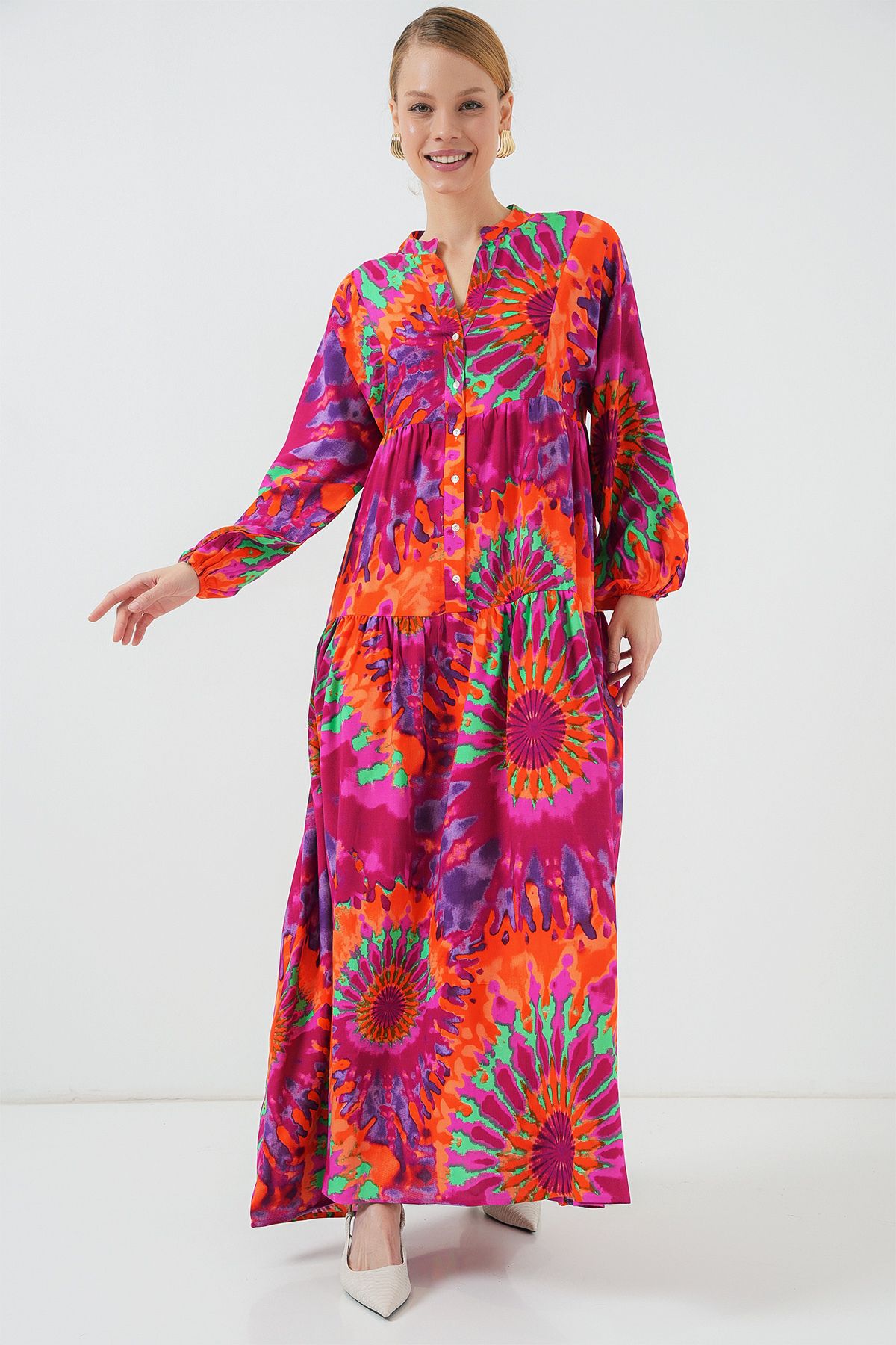 Bigdart-2423 Authentic Patterned Hijab Dress - H. Fuchsia 4