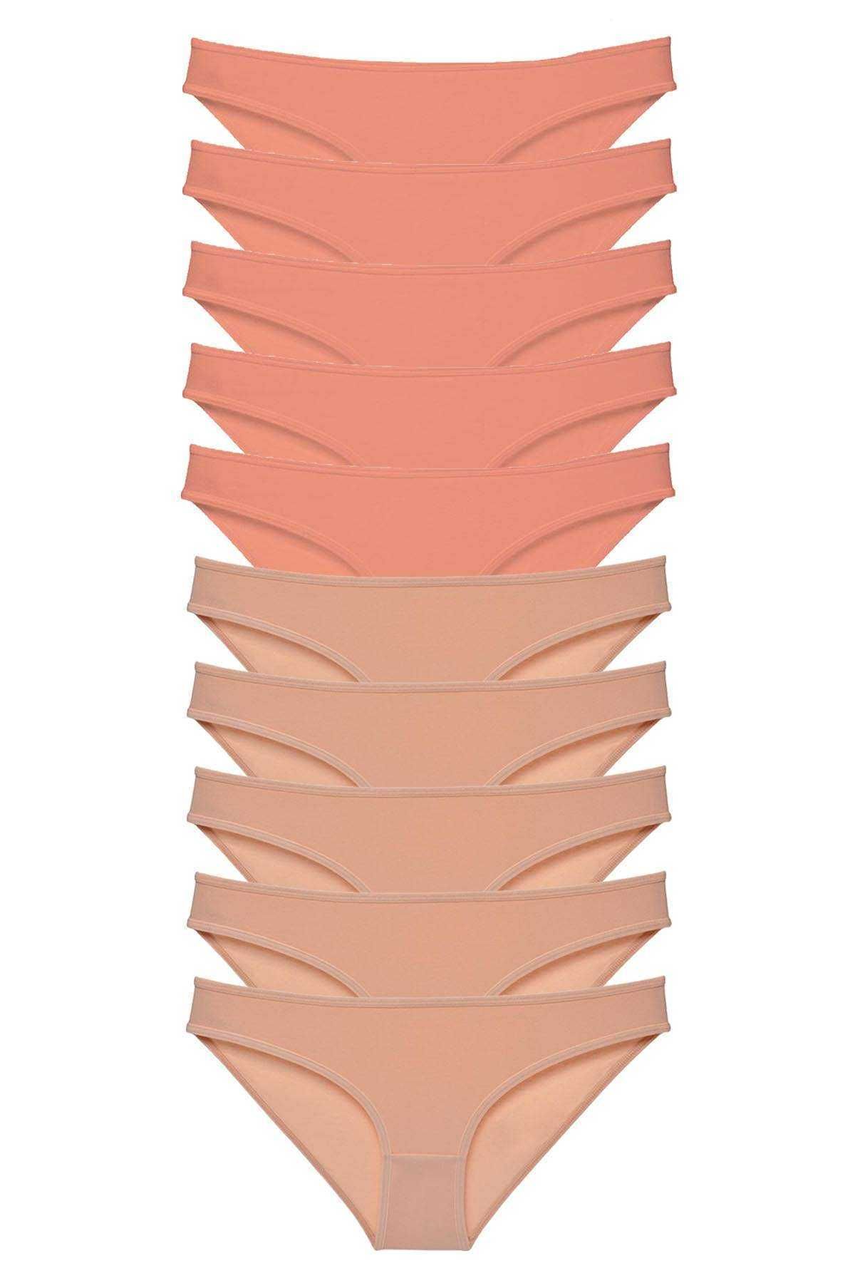 Shop58 10 adet Süper Eko Set Likralı Kadın Slip Külot Pudra Ten