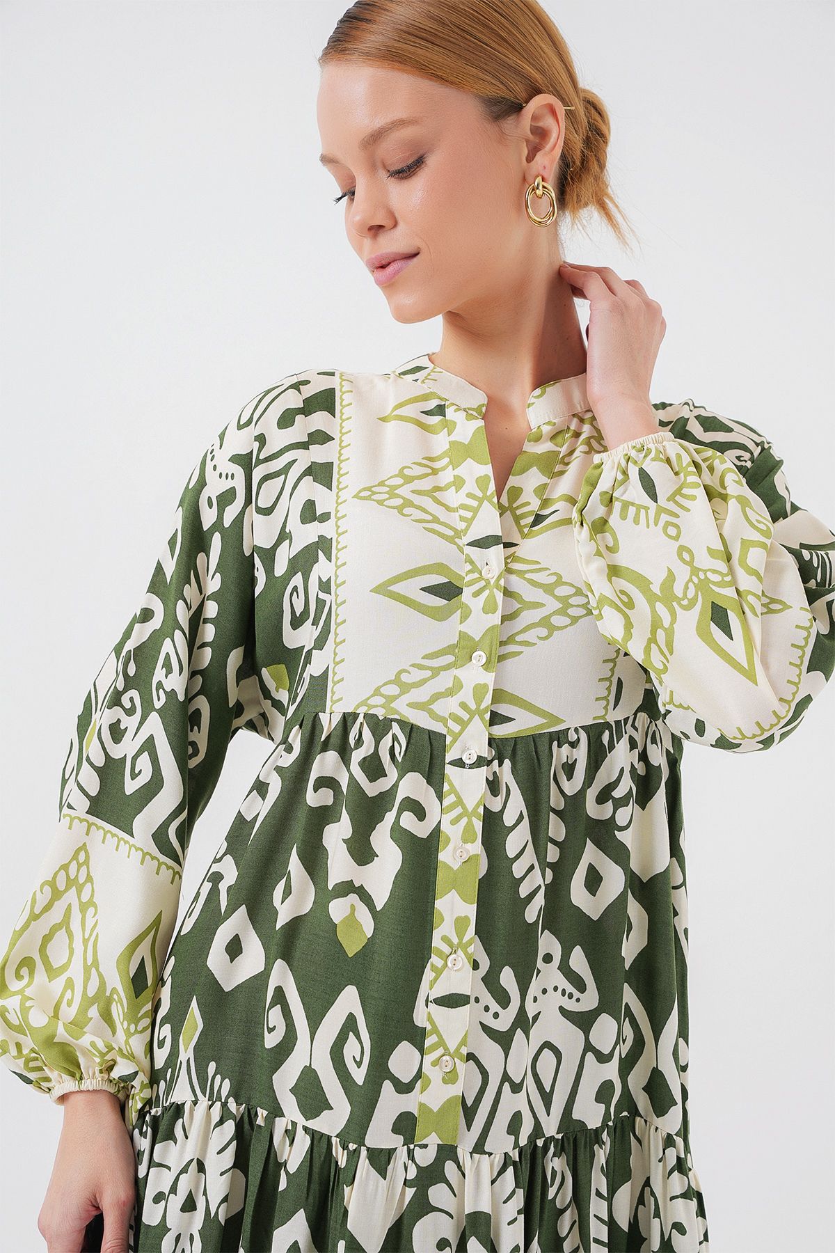 Bigdart-2423 Φόρεμα Hijab με αυθεντικό σχέδιο - B. Khaki 3