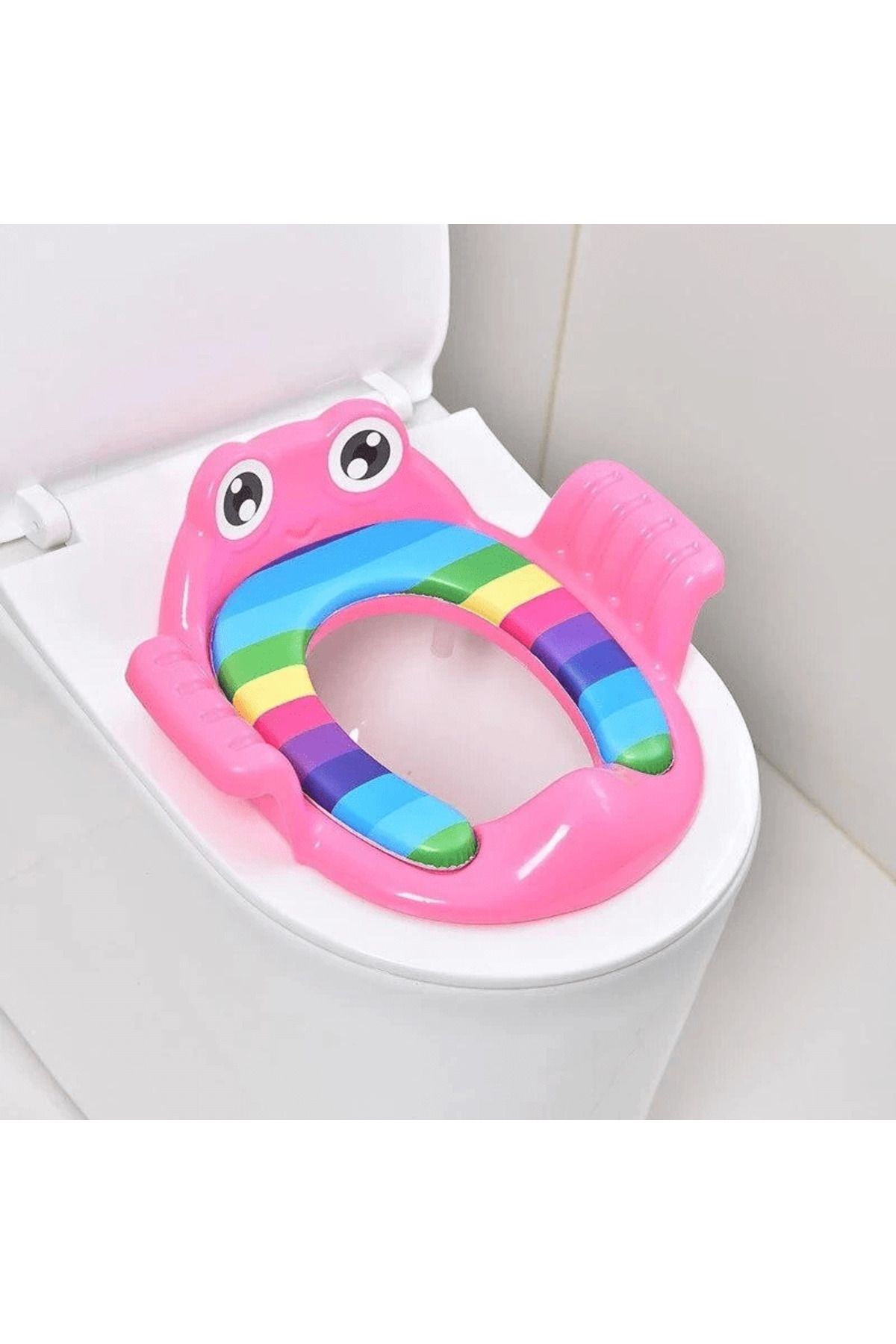 feifei Kurbağa Model Çocuk-Bebek Yanlardan Tutmalı Yumuşak Süngerli Klozet Kapağı Adaptörü Pembe ( Lisinya