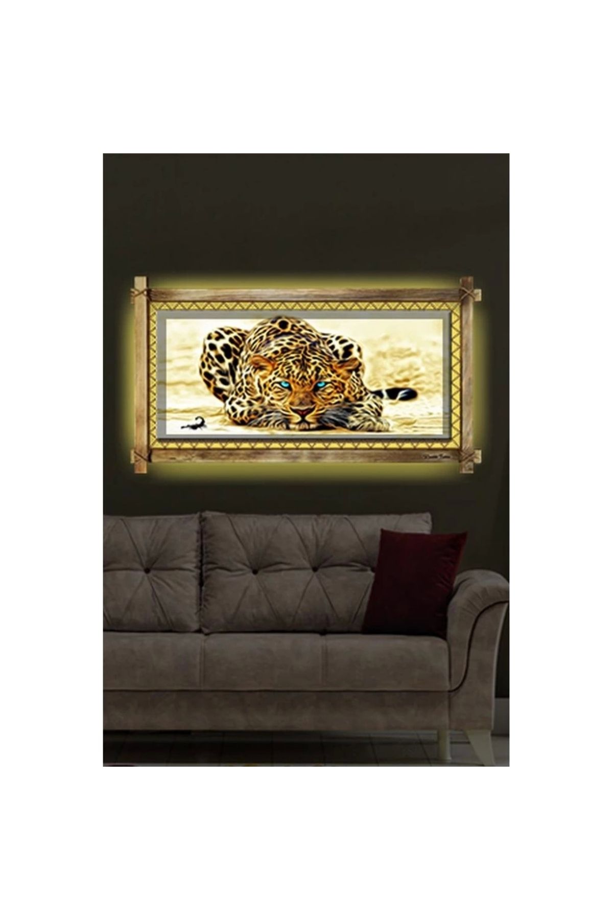 STOREMAX Kanvas Leopar Led Işıklı Rustik Tablo