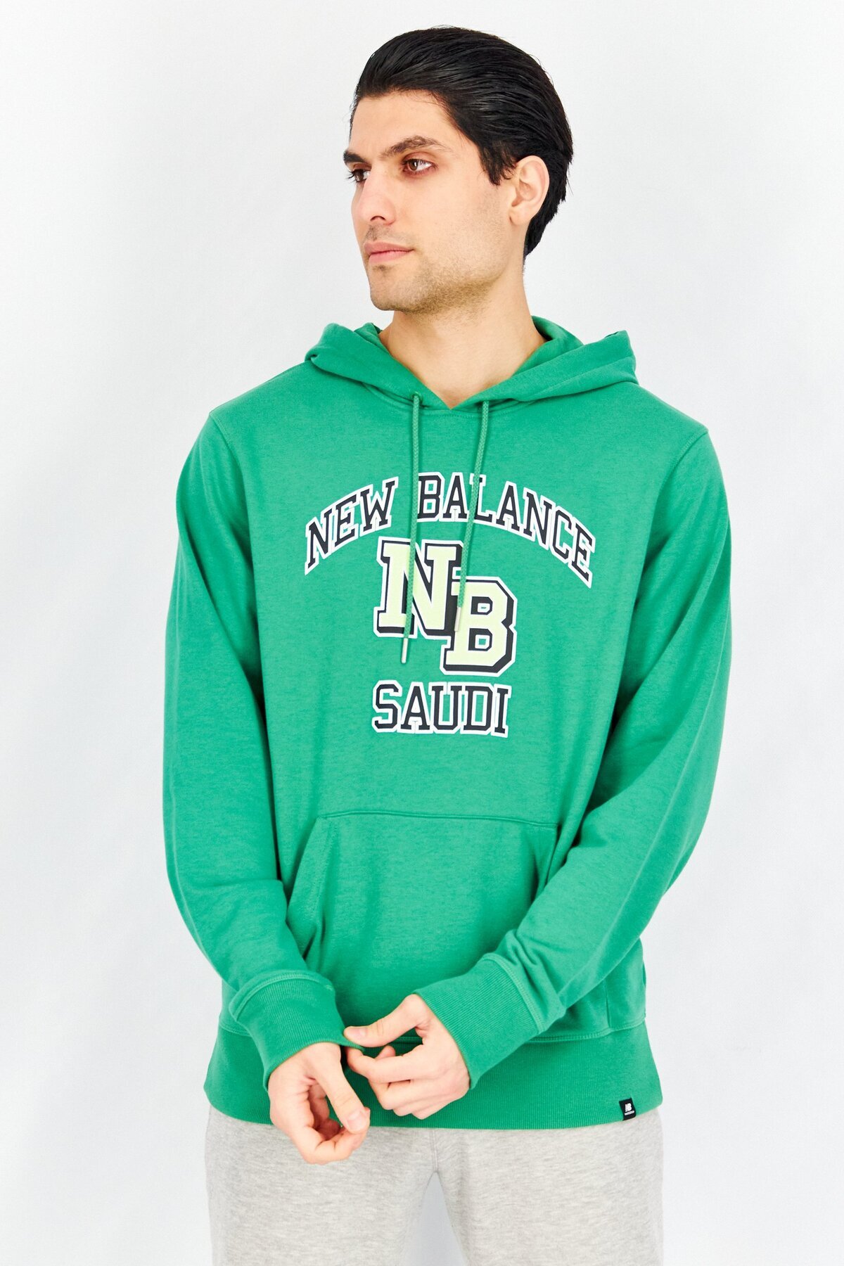New Balance-Men Relaxed Fit Long Sleeve Running Hoodies, Green 1