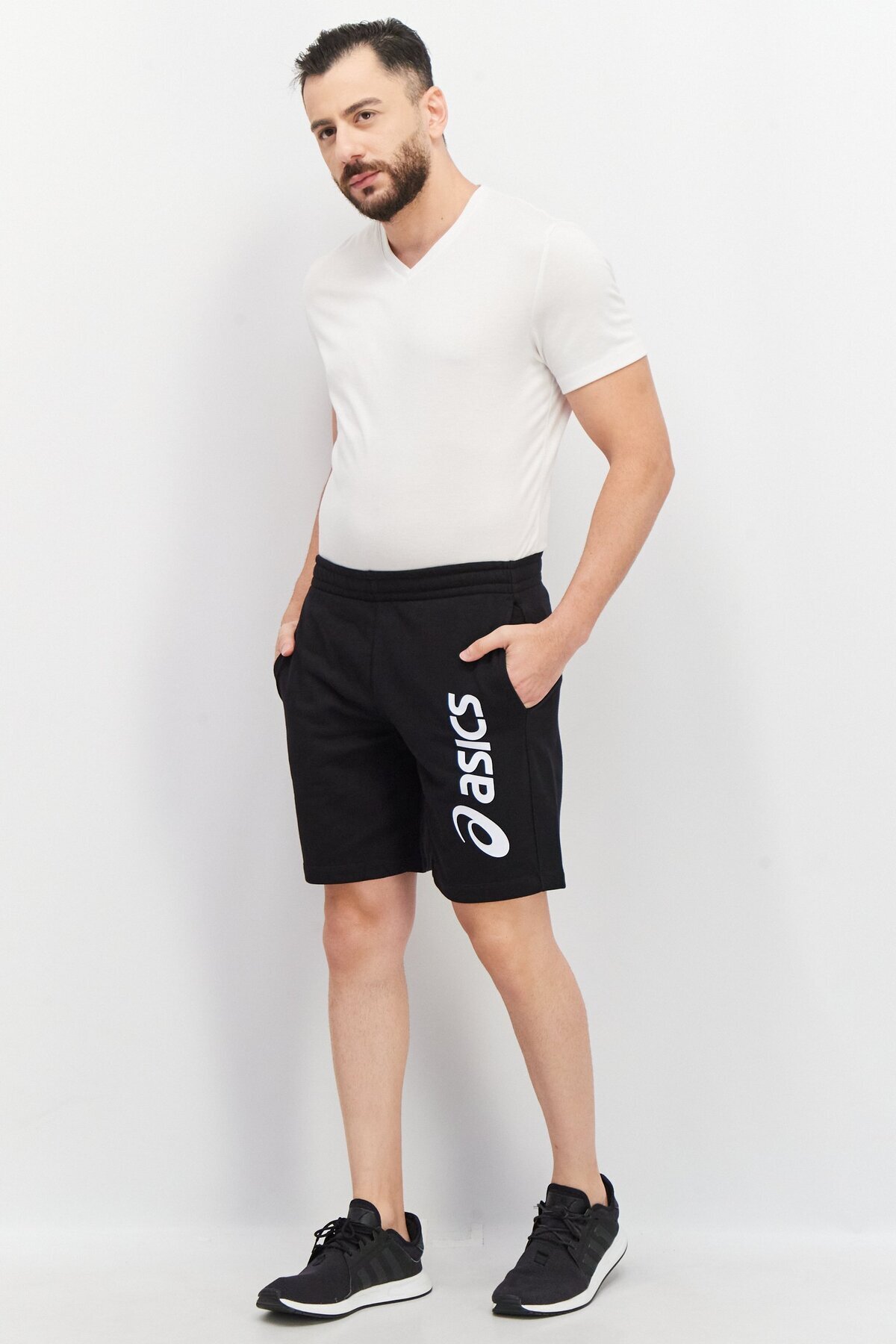 Asics-Men Regular Fit Brand Logo Training Sweat Short, Black 2