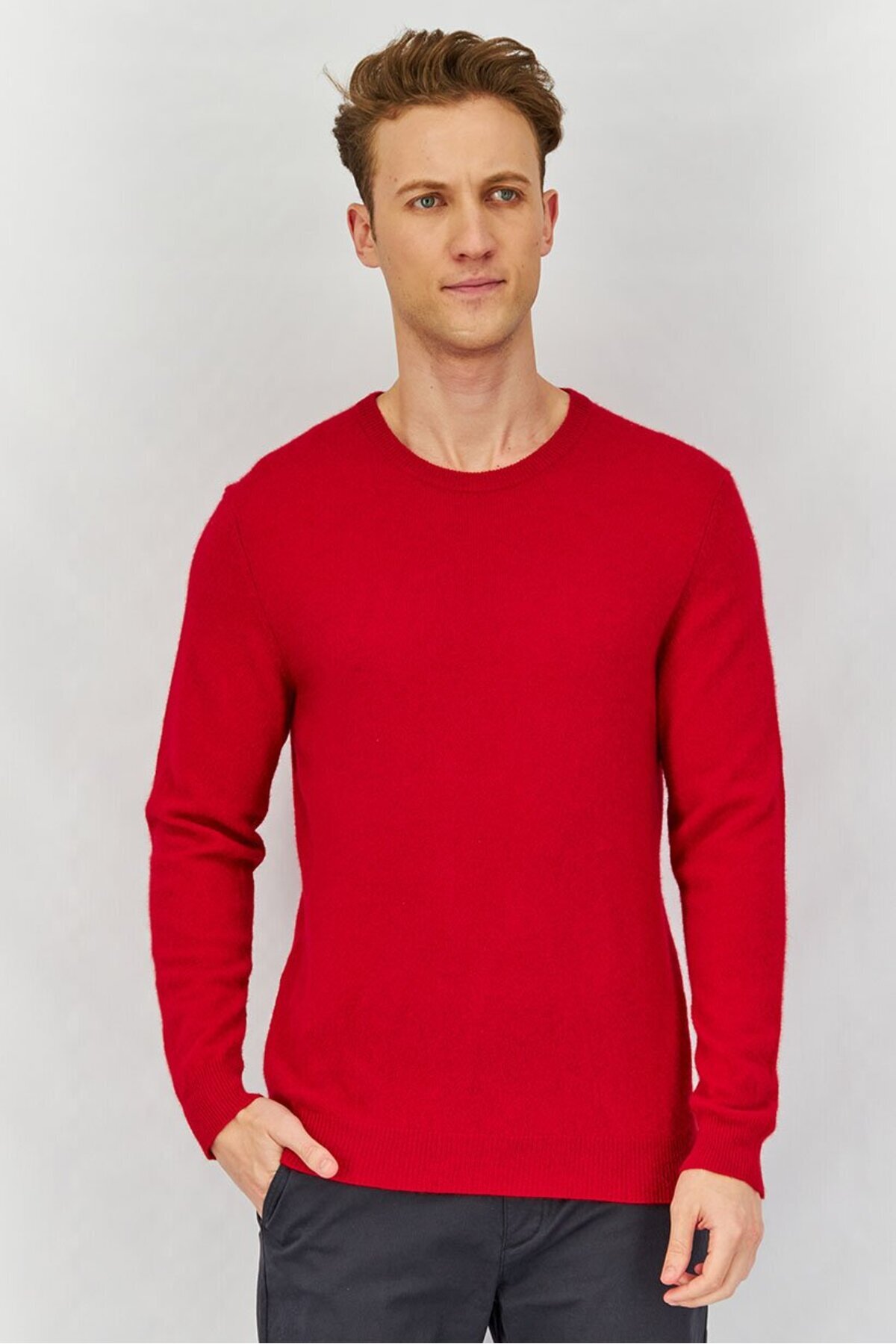 Club Room-Men Crew Neck Textured Long Sleeve Sweater, Red 1