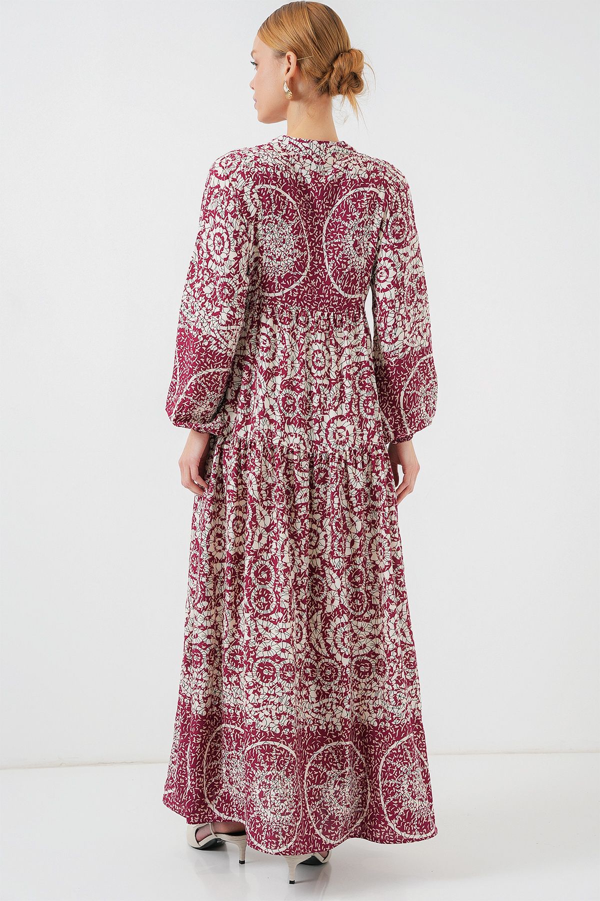 Bigdart-2423 Authentic Patterned Hijab Dress - E. Fuchsia 6