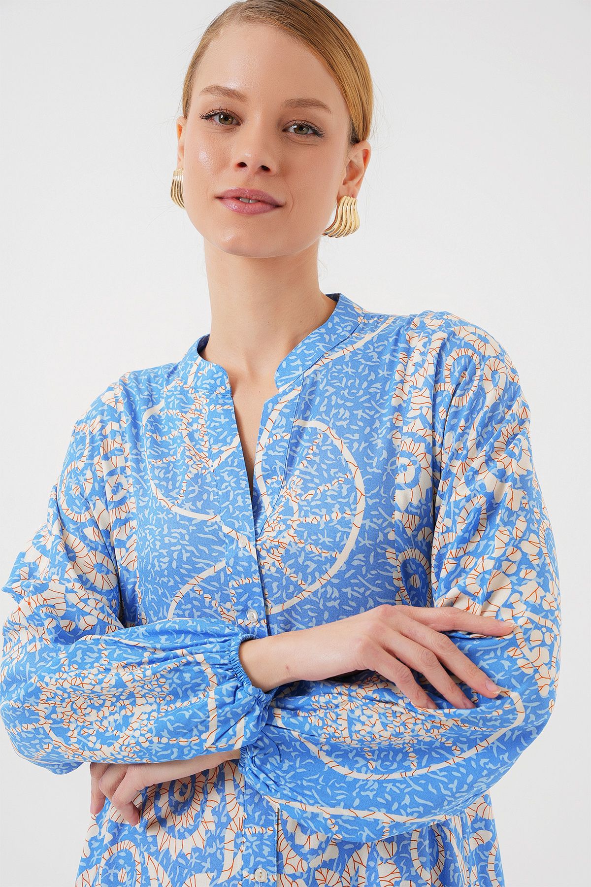 Bigdart-2423 Authentic Patterned Hijab Dress - S. Blue 3