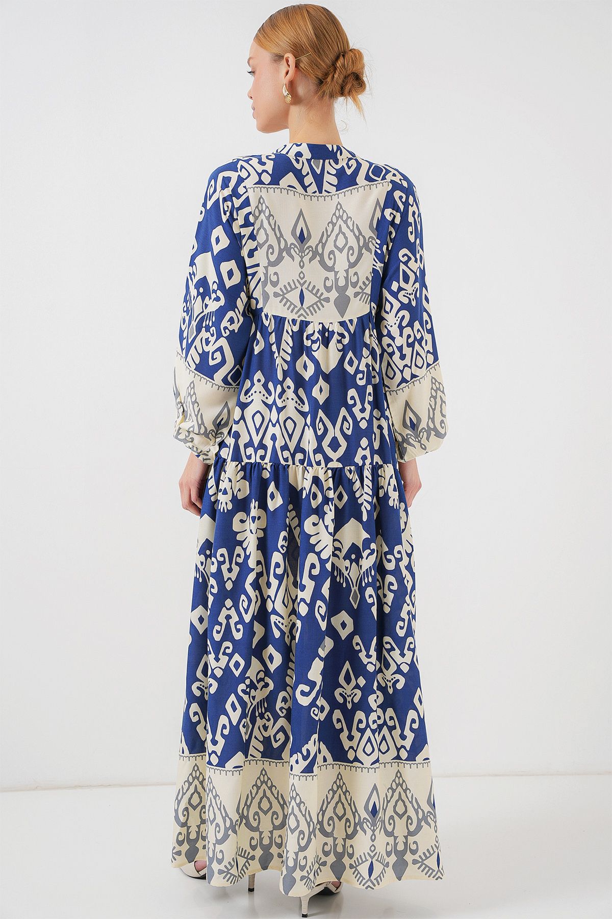 Bigdart-2423 Authentic Patterned Hijab Dress - Indigo 1 5