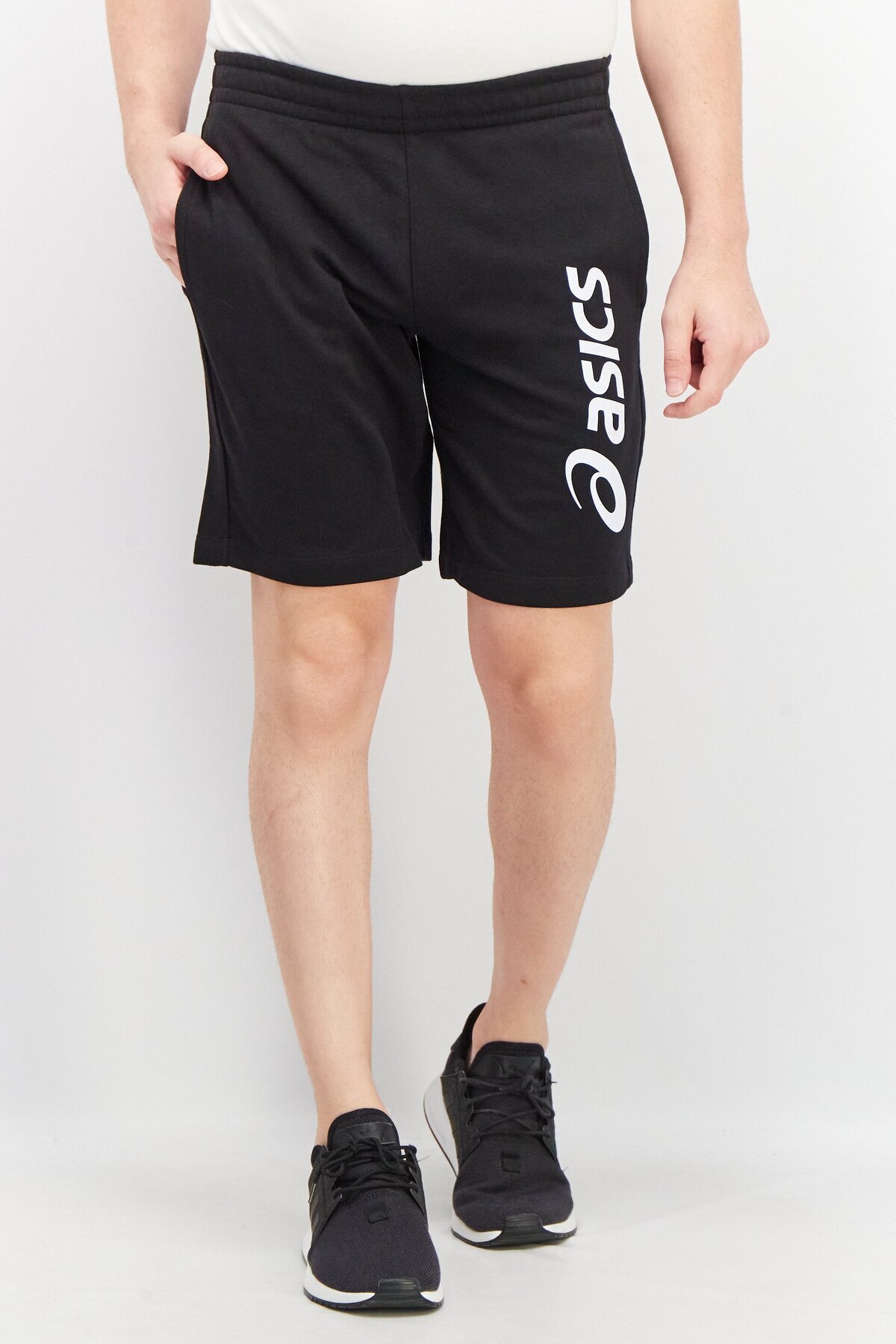 Asics-Men Regular Fit Brand Logo Training Sweat Short, Black 1