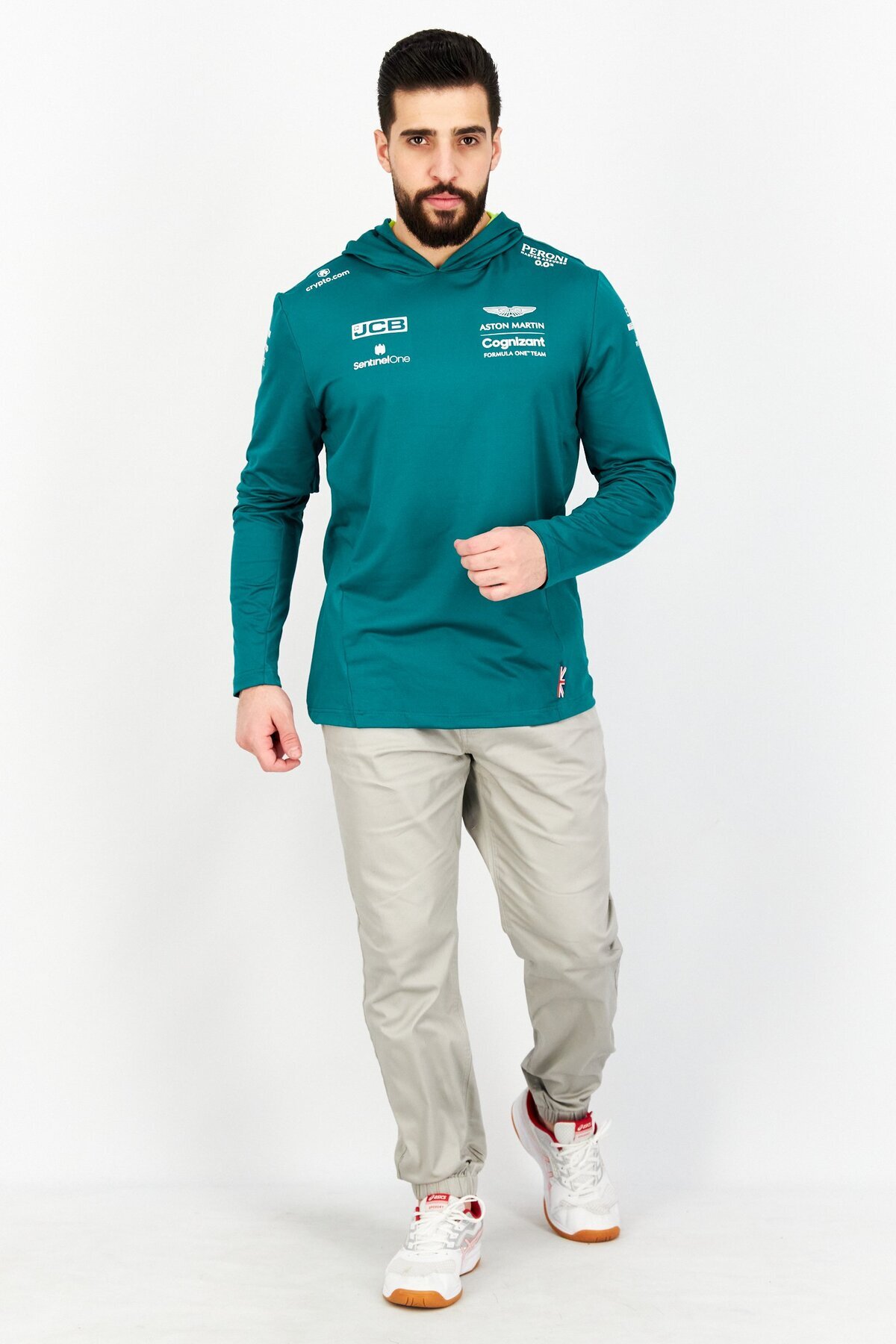 Aston Martin-Men Sportswear Fit Long Sleeve Training Hoodie, Green 2