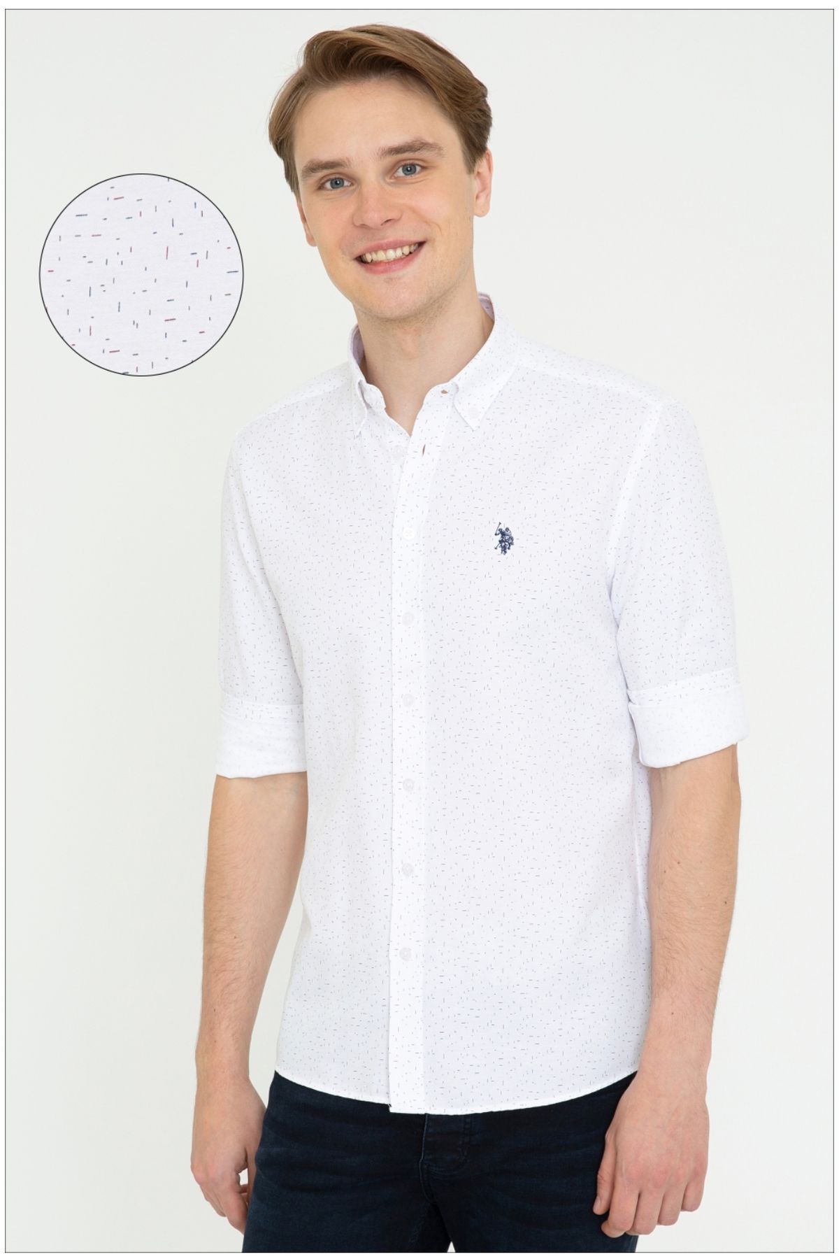 U.S. Polo Assn. Erkek Bordo Lacivert Desenli Gömlek Uzunkol