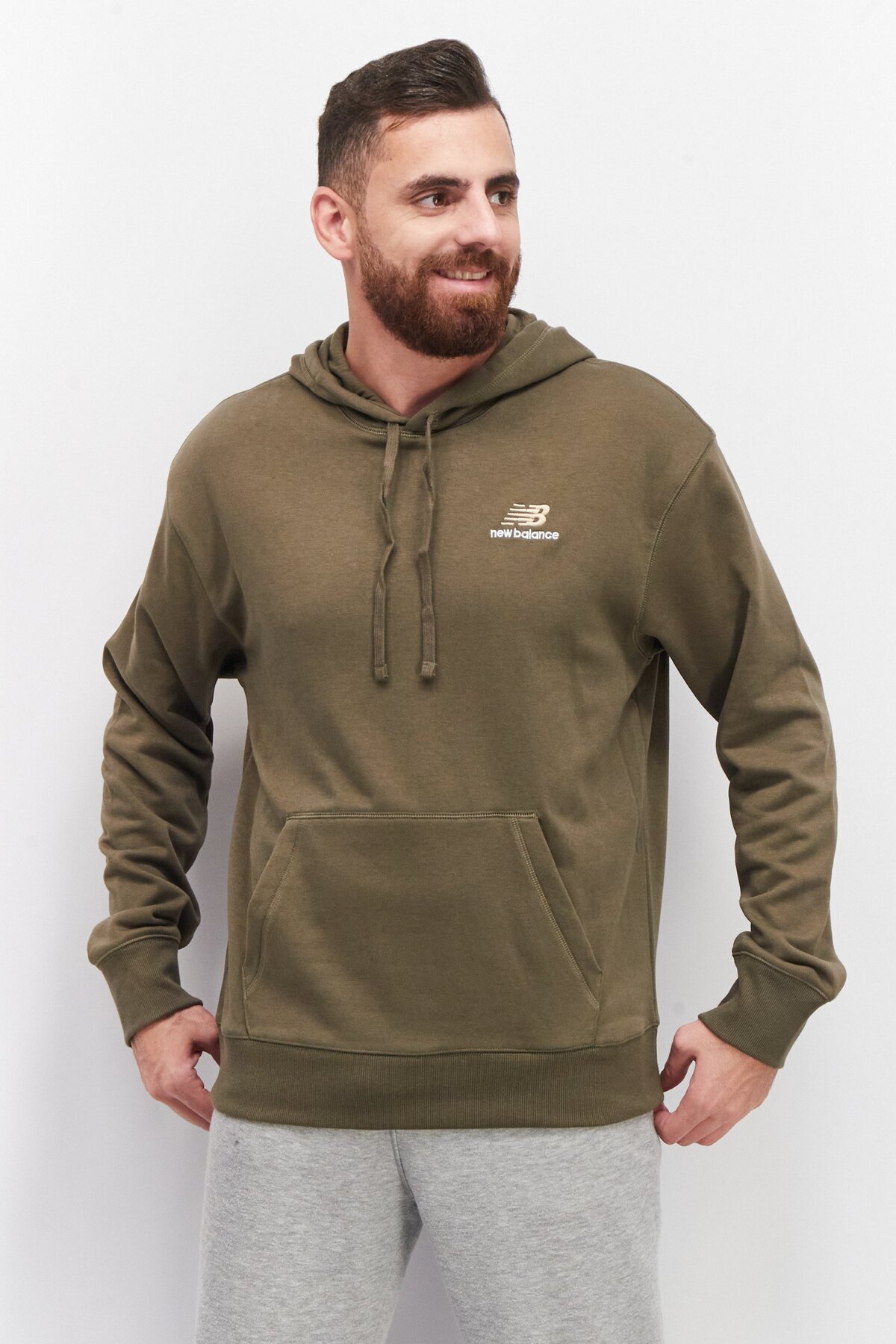 New Balance-Men Relaxed Fit Long Sleeve Training Sweatshirts, Dark Green 1