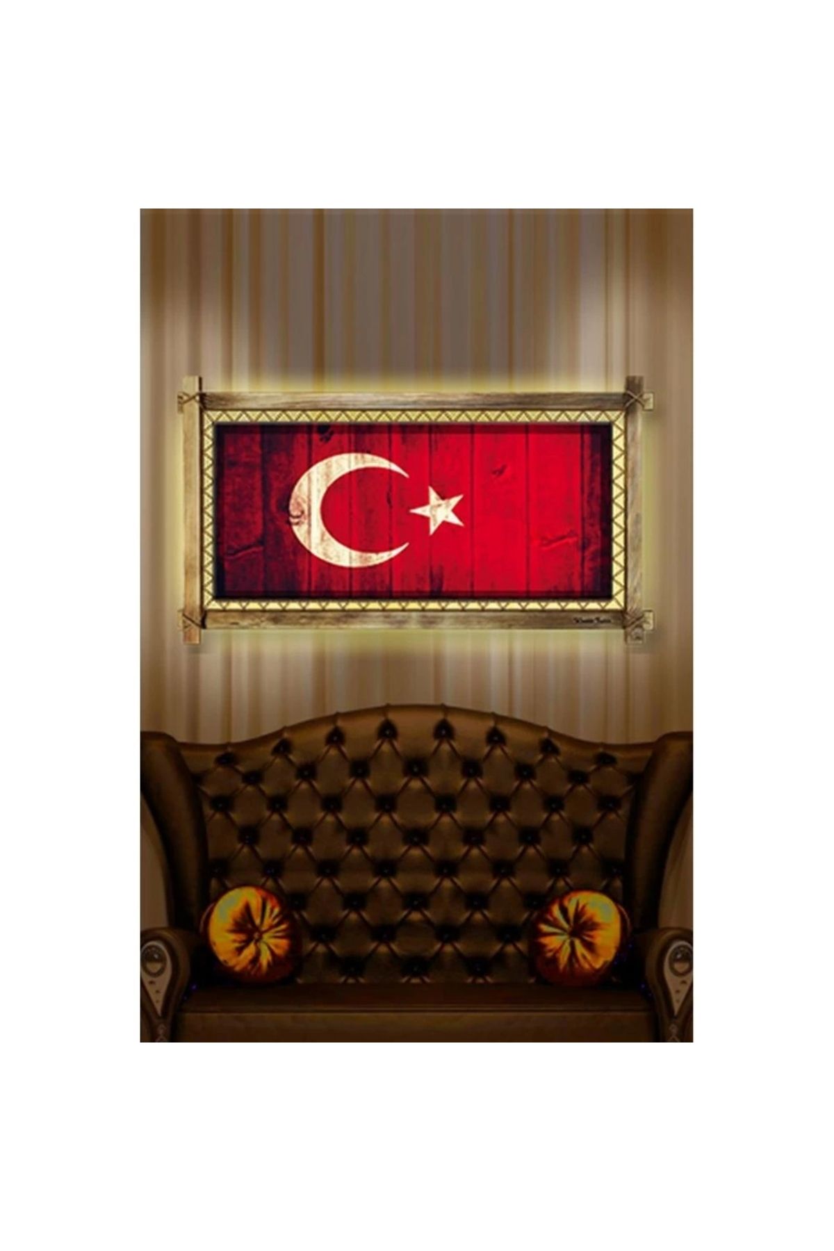 STOREMAX Kanvas Türk Bayrağı Led Işıklı Rustik Tablo