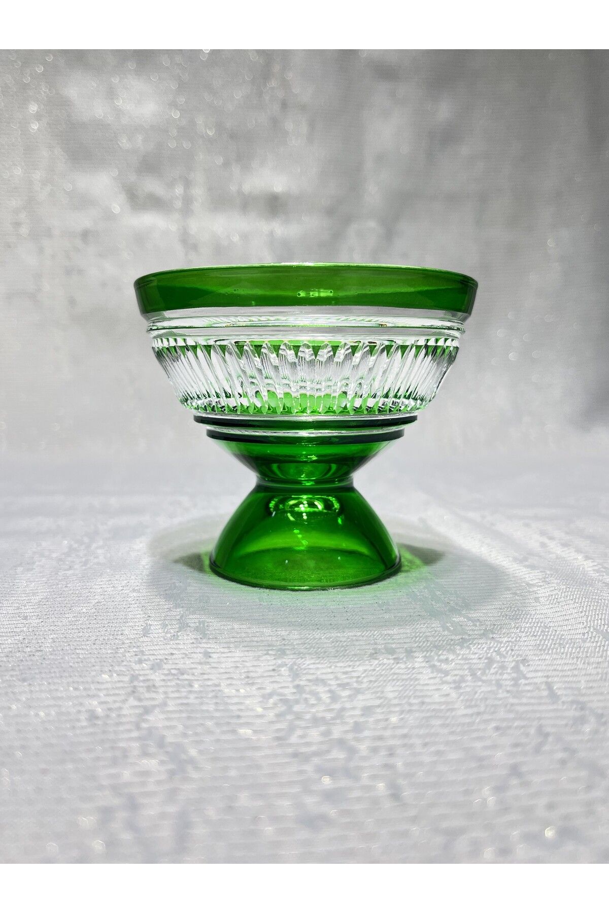 Mirano Cam Tasarım DEKORLU ( KESME ) EL İŞİ 7.5 CM YEŞİL MİNİ LOKUMLUK İKRAMLIK ÇEREZLİK