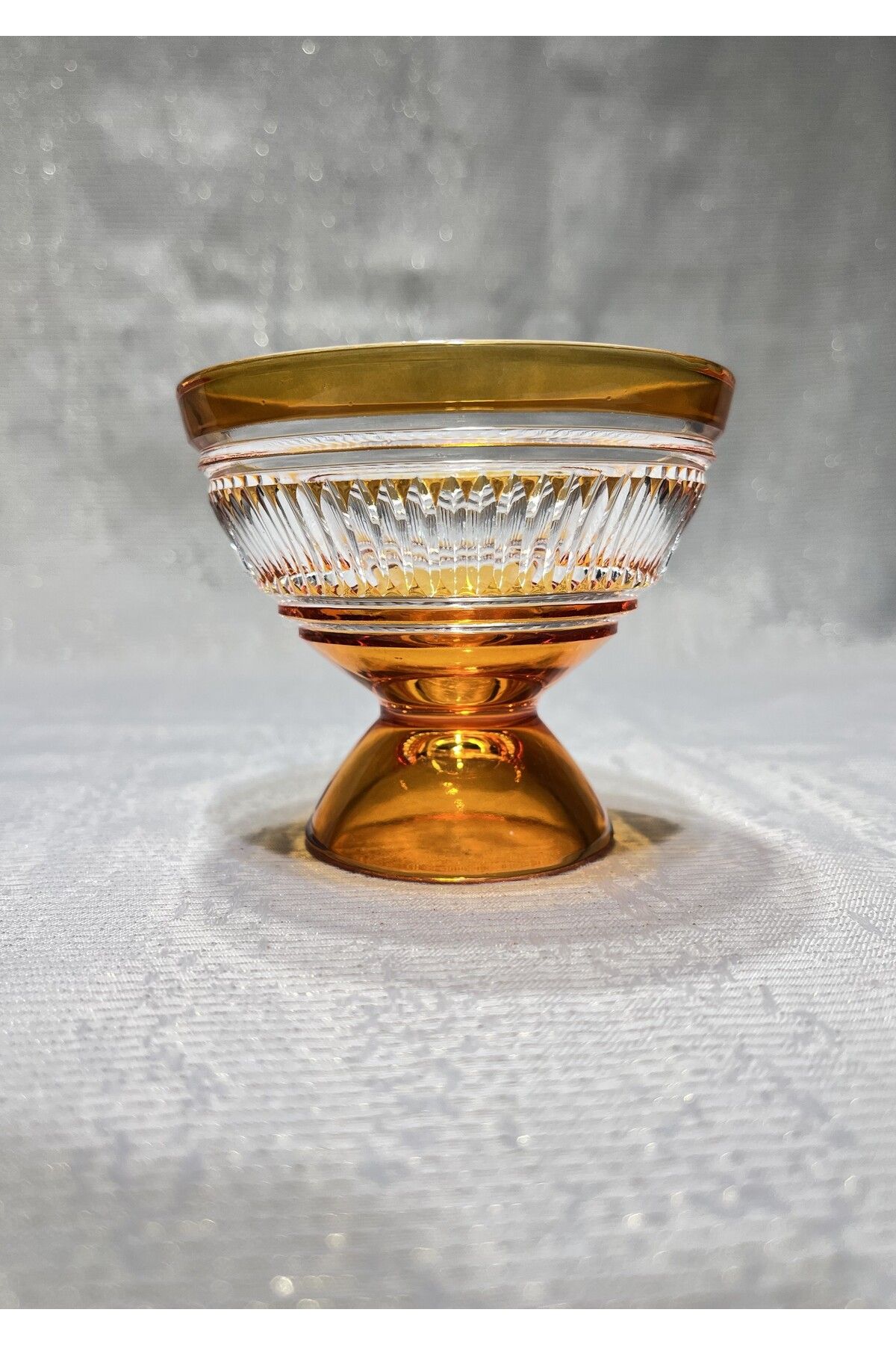 Mirano Cam Tasarım DEKORLU ( KESME ) EL İŞİ 7.5 CM TURUNCU MİNİ LOKUMLUK İKRAMLIK ÇEREZLİK