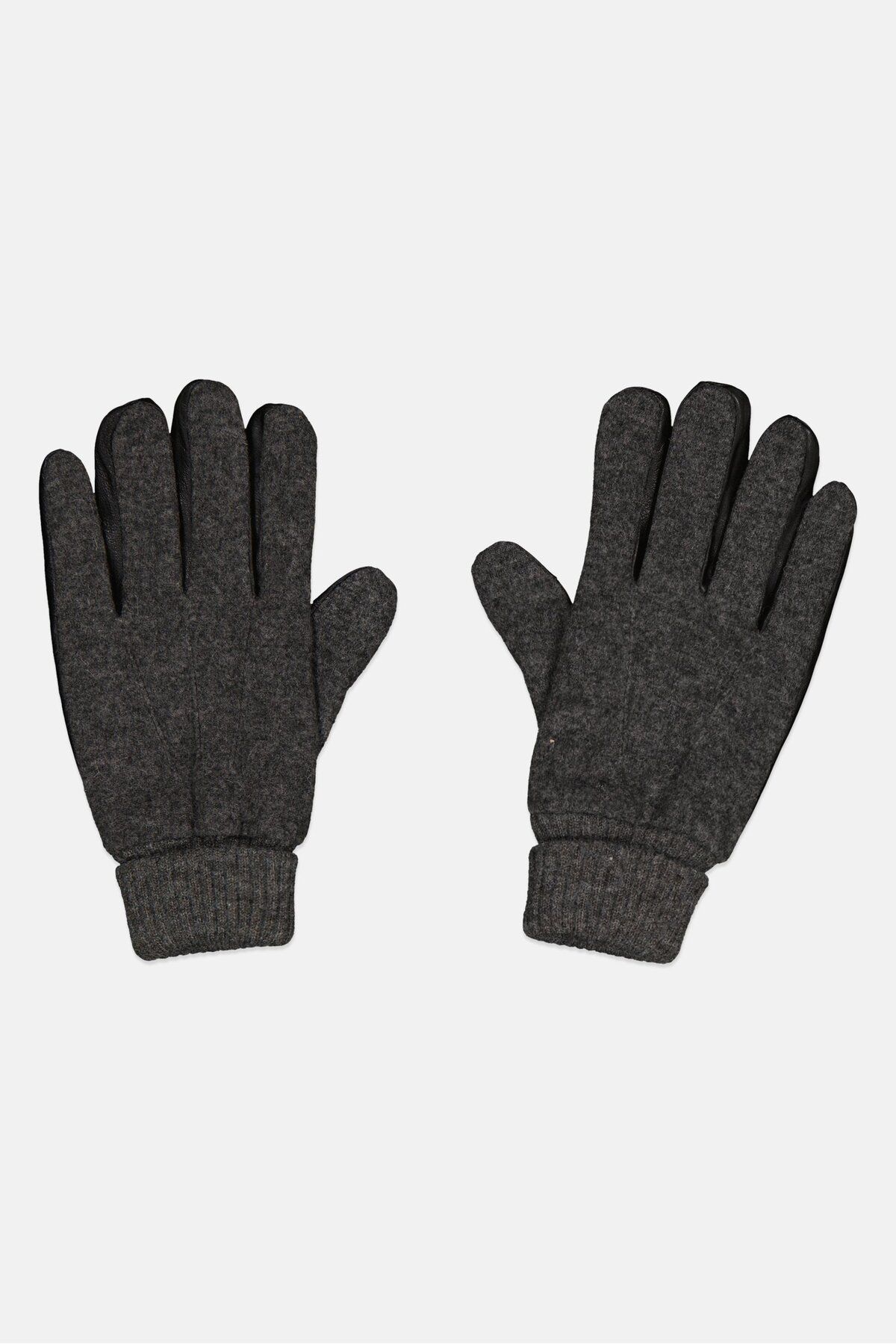 CELIO-Men Knitted Gloves, Grey/Black 1