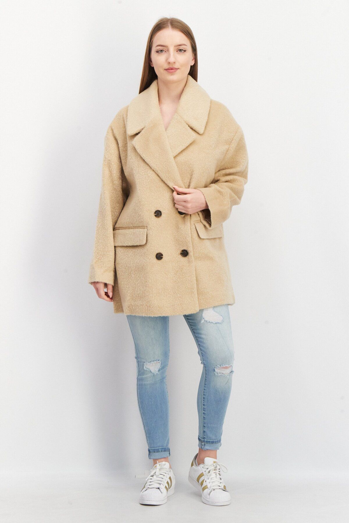 Asos Design-Women Double Breasted Coat Jacket, Beige 4