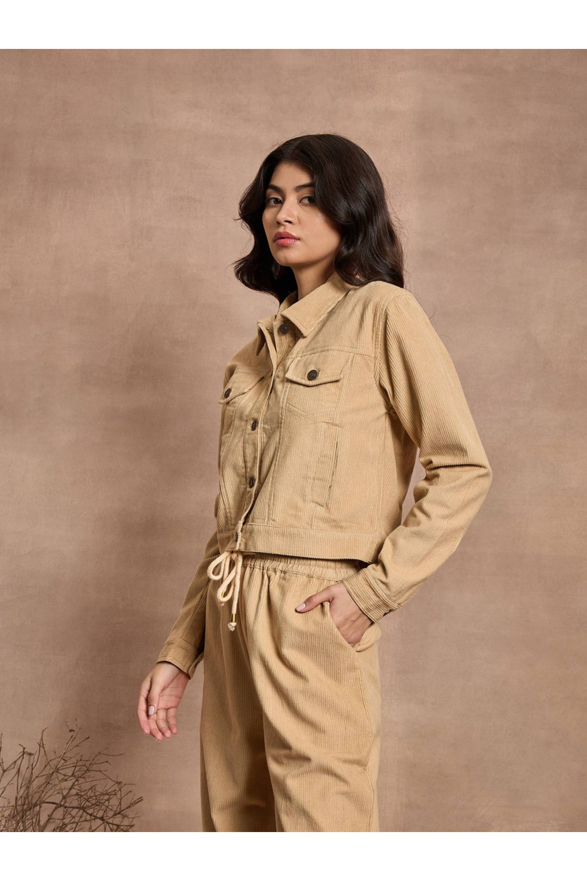 Sassafras By Styli-Corduroy Pocket Details Jacket with Buttons 4