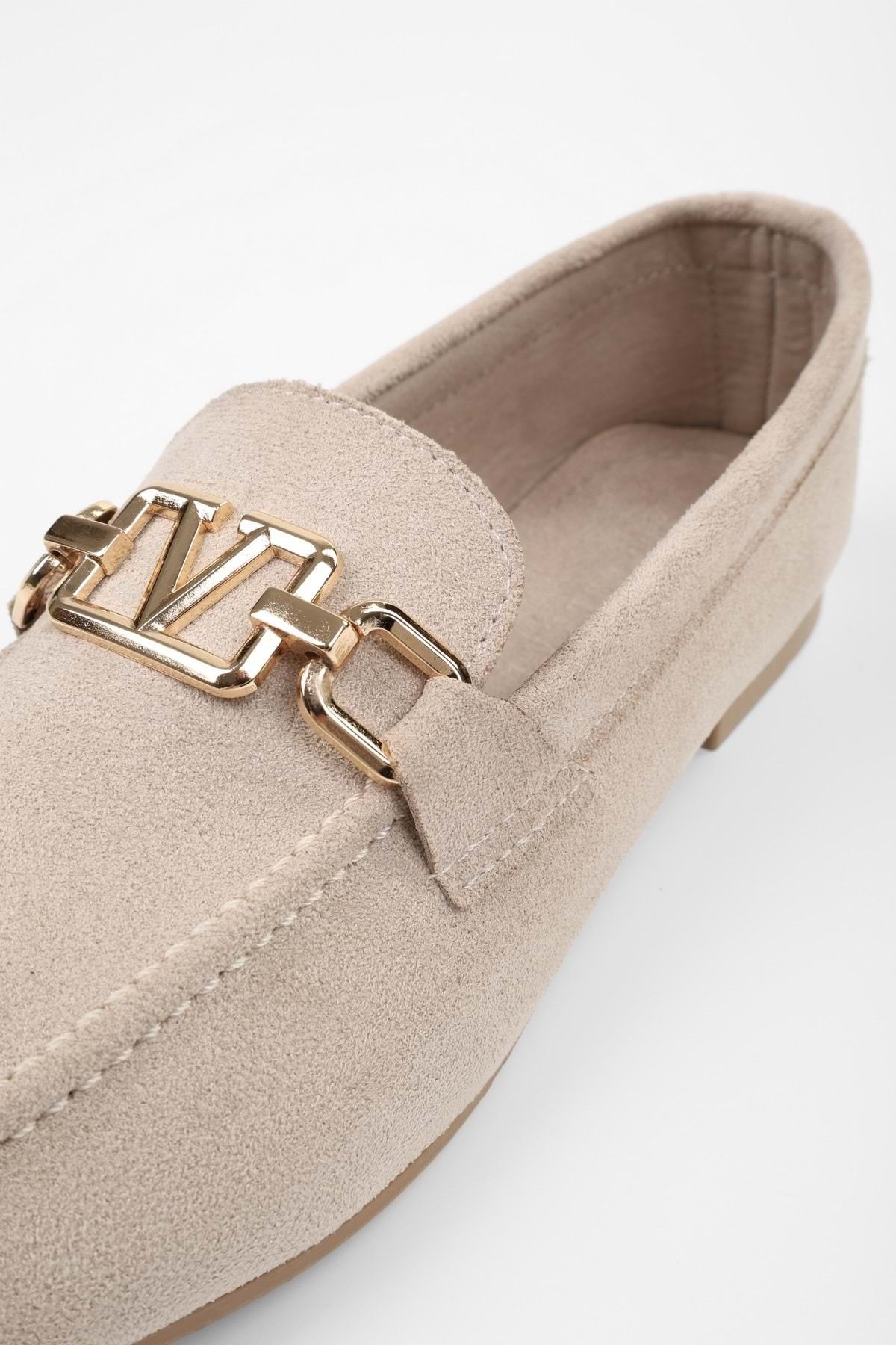 Shoeberry-Women's Sufe Beige Suede Buckle Ballerinas 2