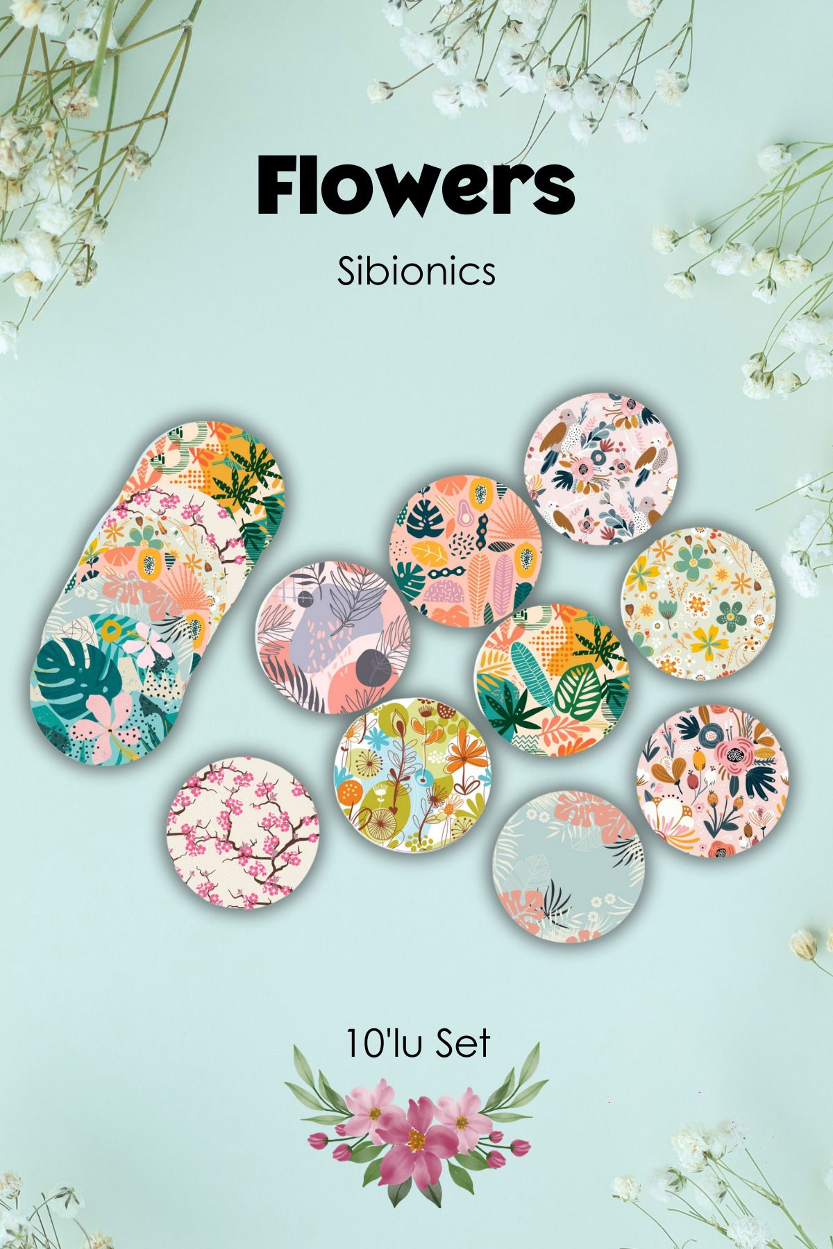 StickIT Sibionics Sensör Koruyucu Bant Flowers Serisi 10'lu Paket