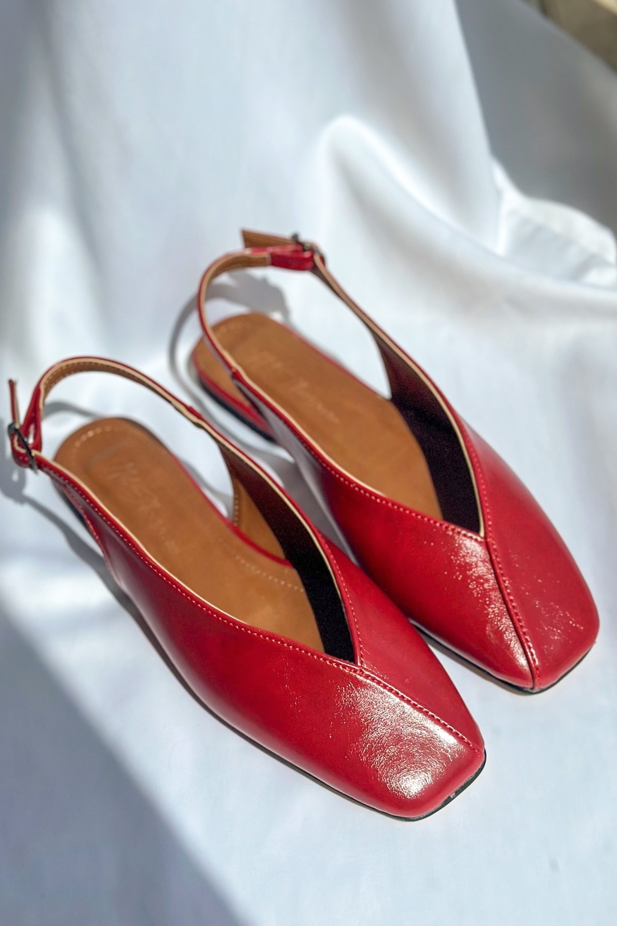 Nil Shoes  Miya Kırmızı Cilt Babet - Görsel 4