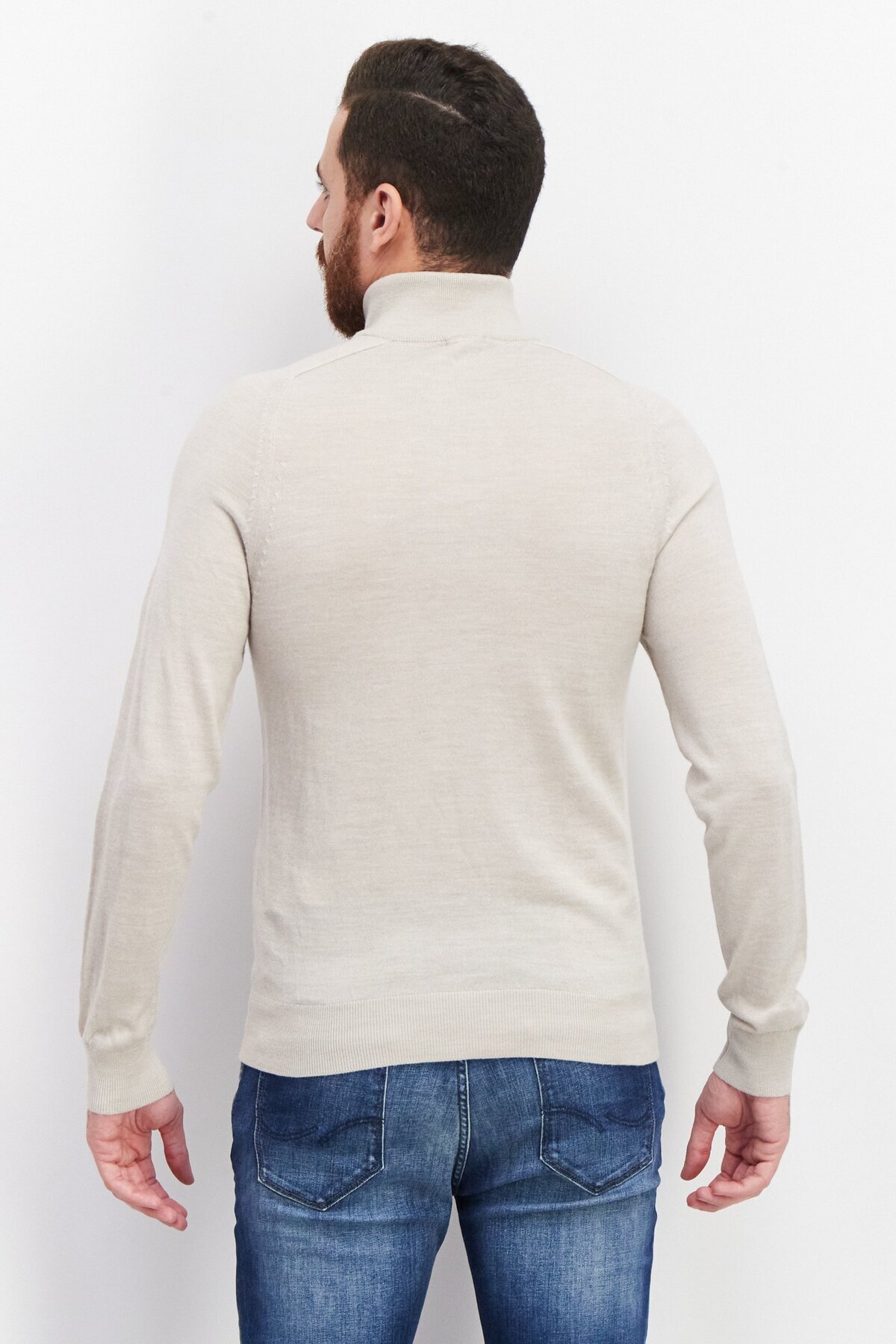 CELIO-Men High Neck Long Sleeve Plain Sweaters, Beige 4