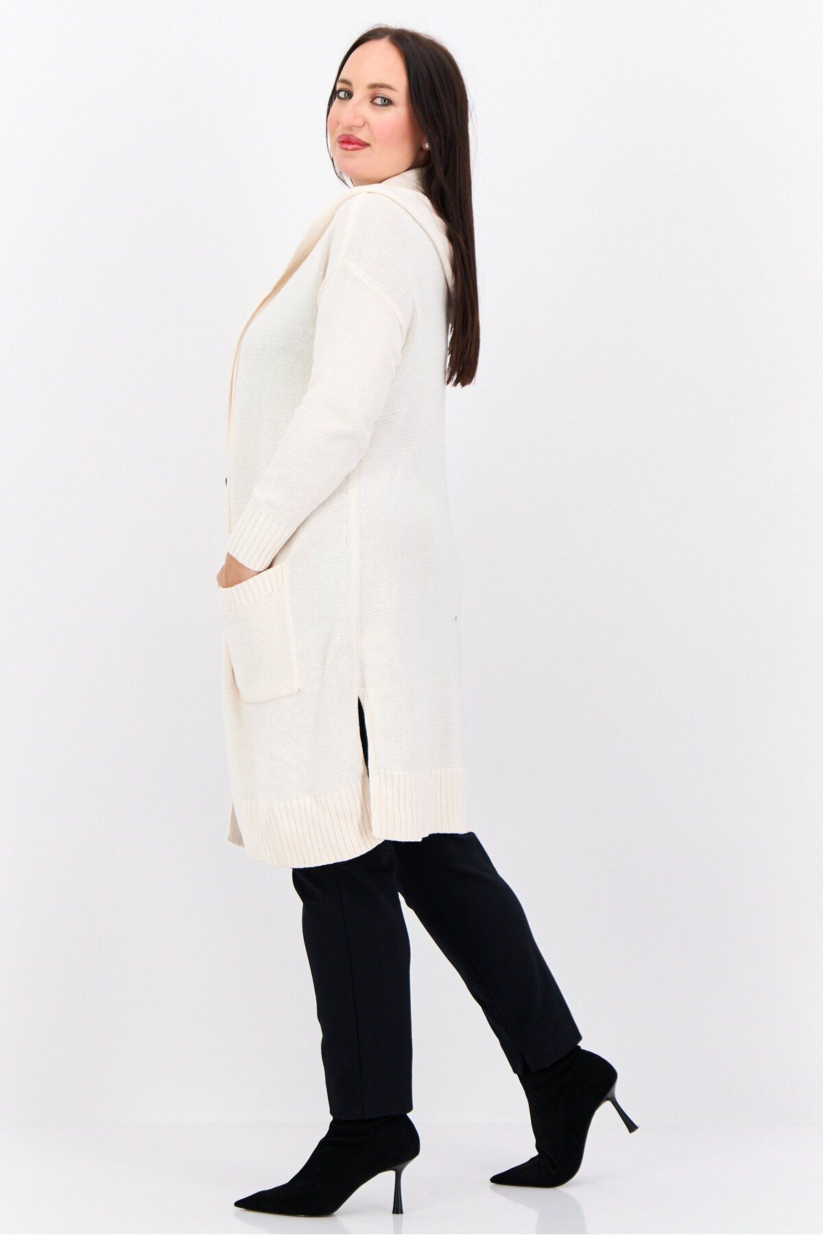 Style & Co-Women Plus Size Hooded Long Sleeves Knitted Cardigans, Cream 3