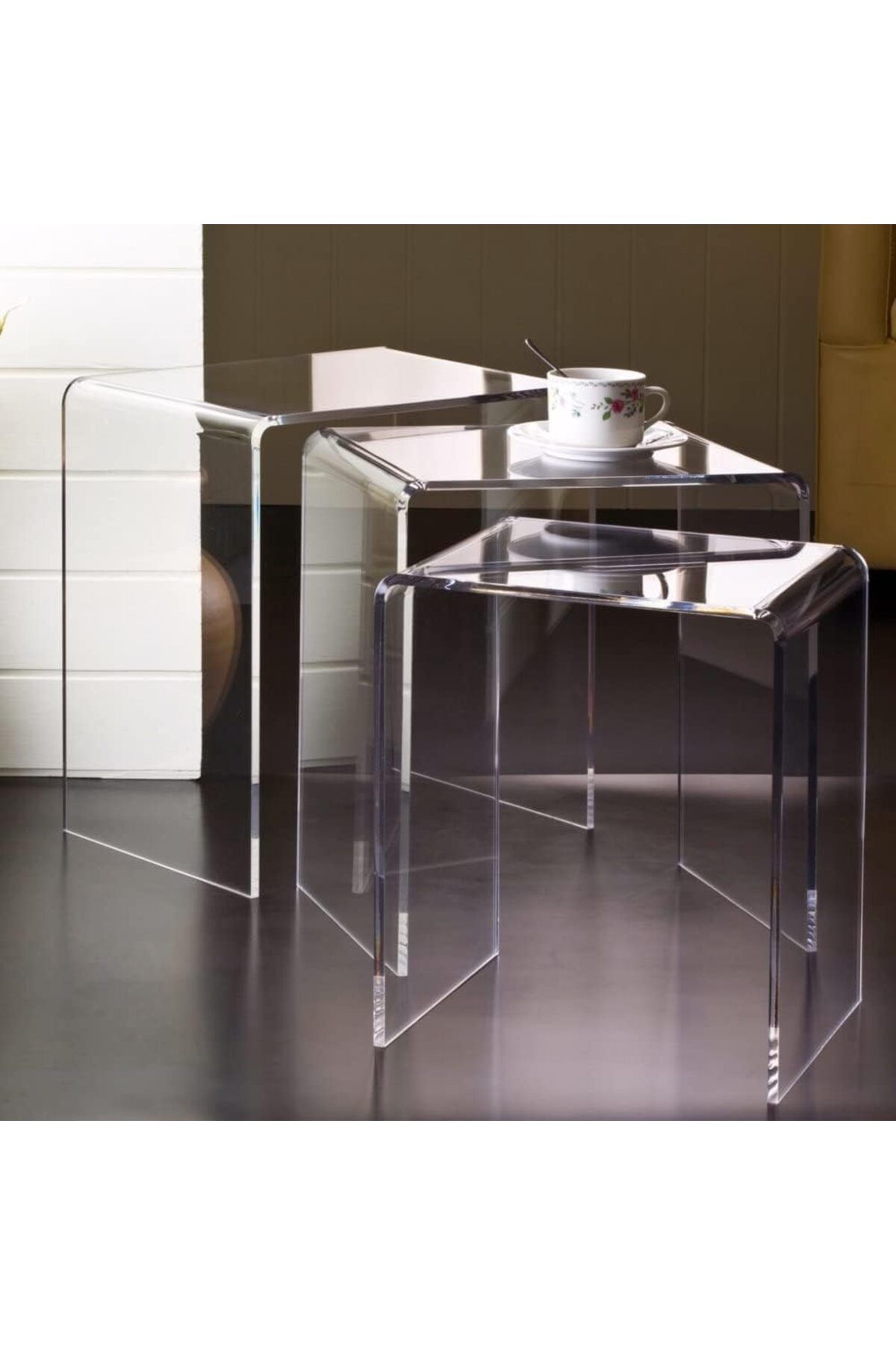 Generic-Acrylic Clear Nesting Tables, Coffee Table, End Table, Living Room Table, Adjustable Coffee Corner T 2