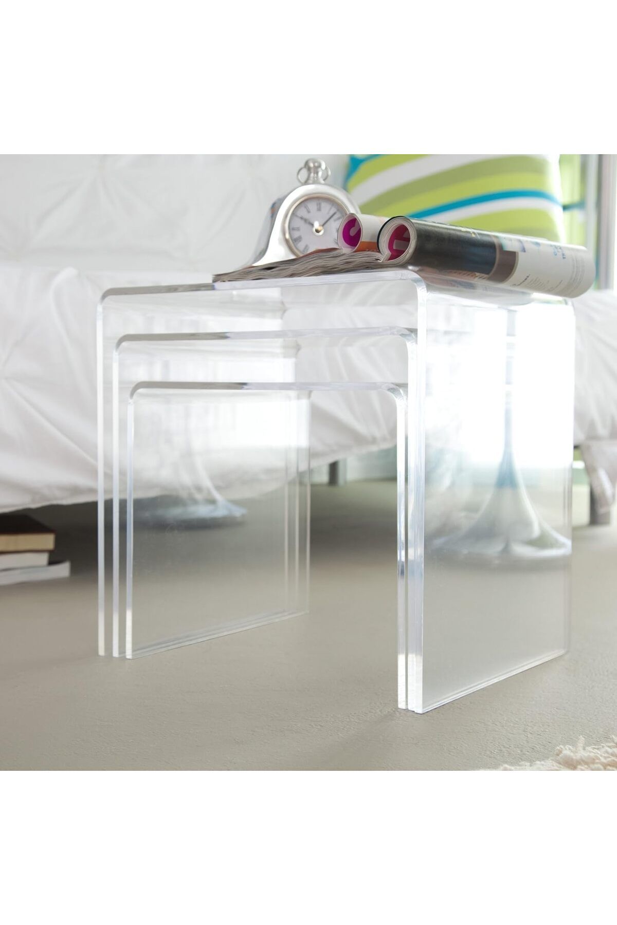 Generic-Acrylic Clear Nesting Tables, Coffee Table, End Table, Living Room Table, Adjustable Coffee Corner T 3