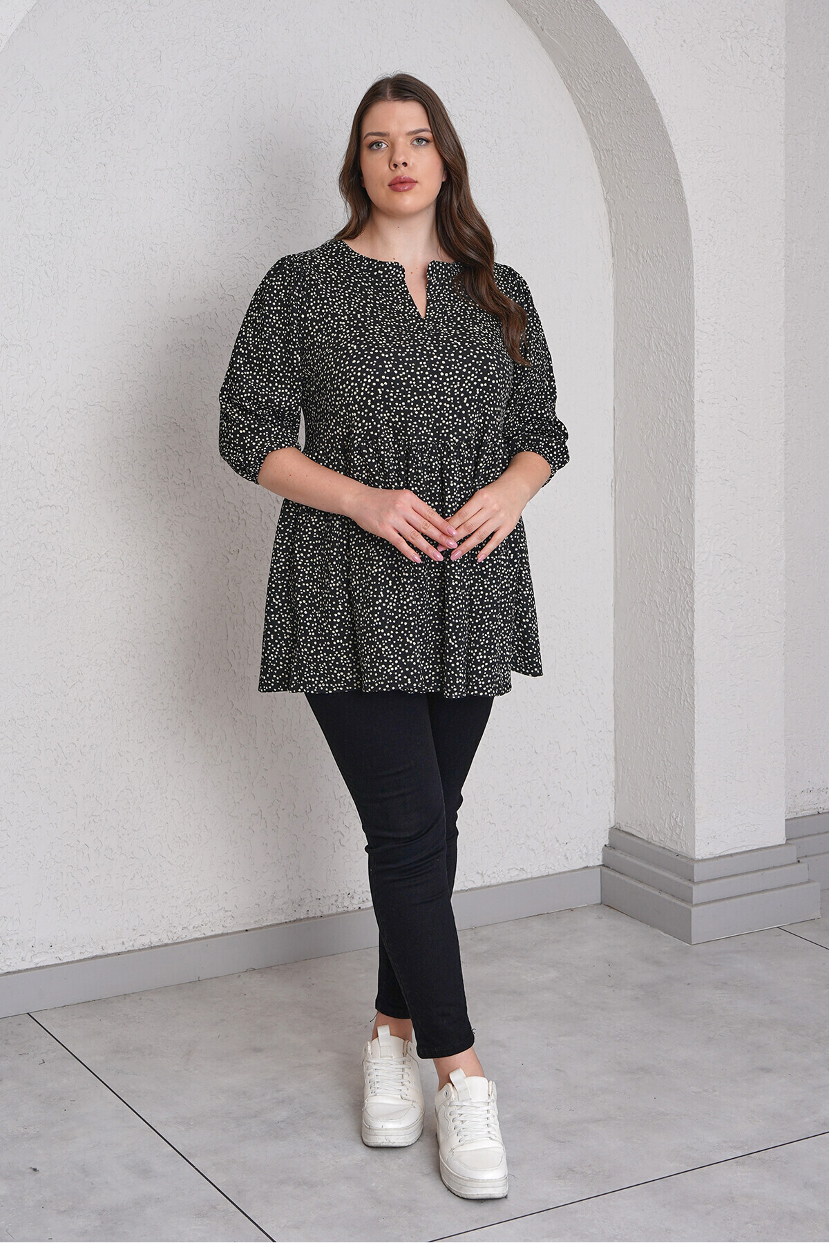 Büyük Moda-Dot Patterned Bluz 4