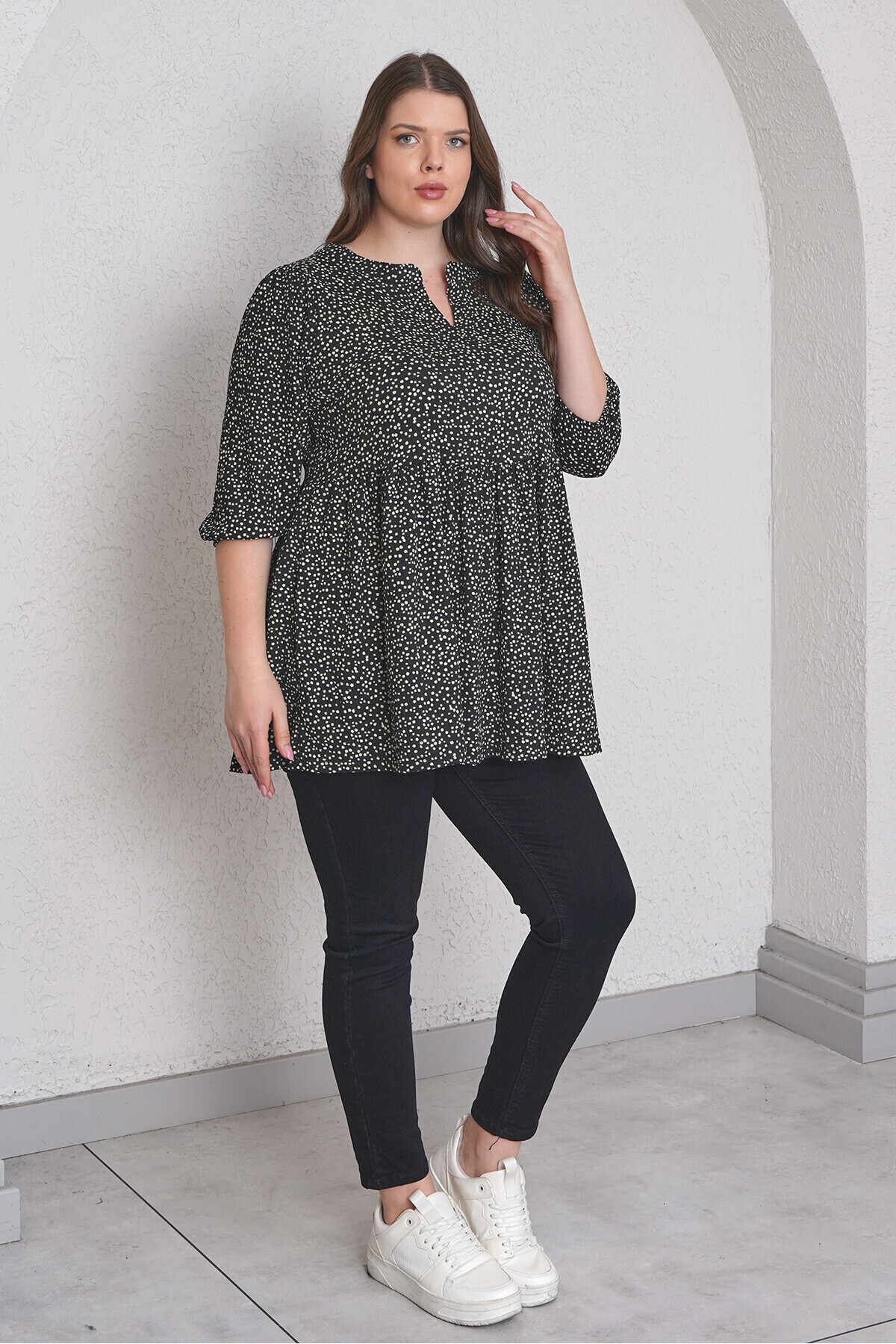 Büyük Moda-Dot Patterned Bluz 6